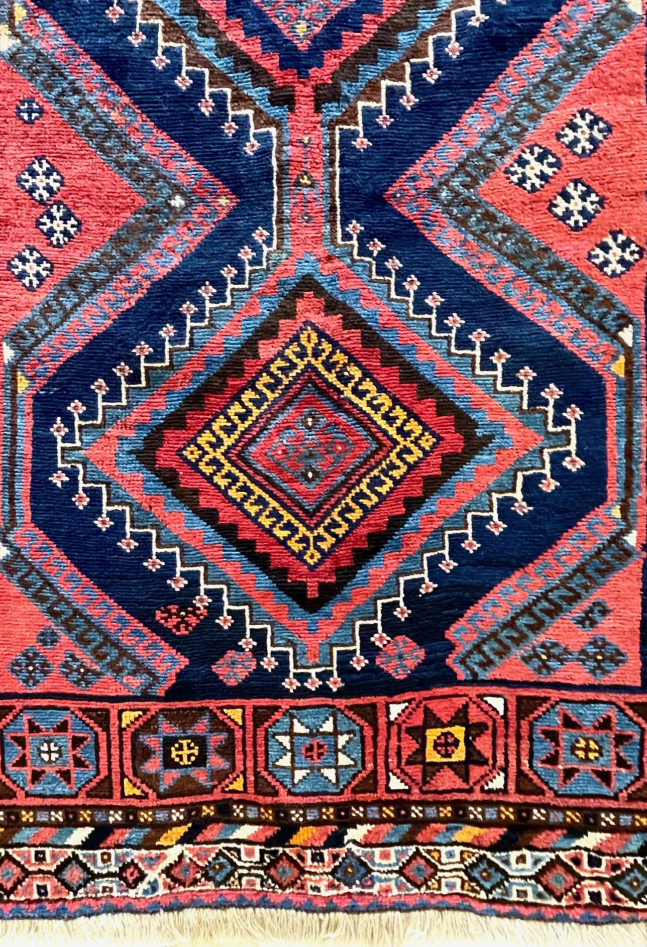 Mid-20th Century Persian Shiraz Geometric Blue Rug, circa 1960 For Sale
