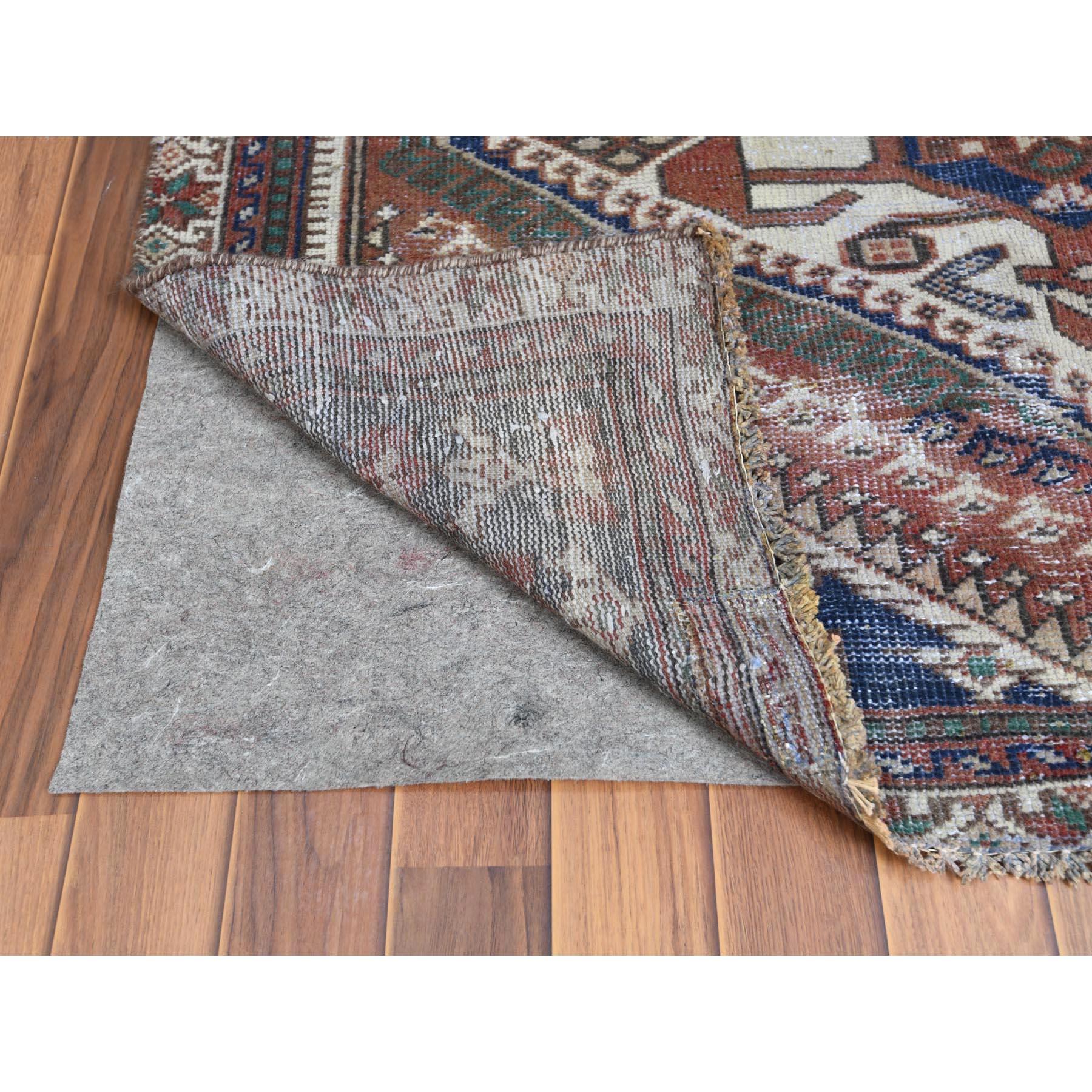 Medieval Persian Shiraz Natural Wool Old Distressed Handmade Gallery Size Runner Rug