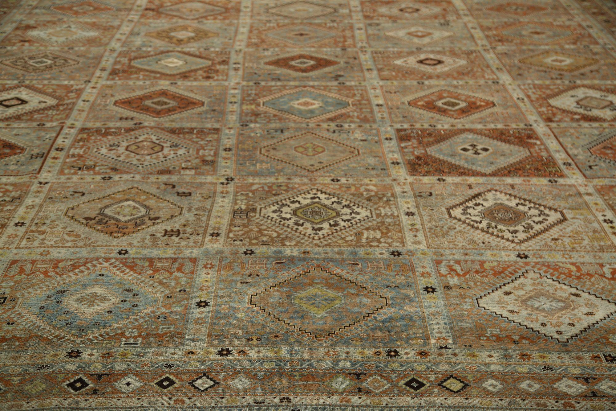 Persischer Shiraz Over Size-Teppich in Übergröße - Wolle Blau Elfenbein Rot Design - 97301 (Irakisch) im Angebot