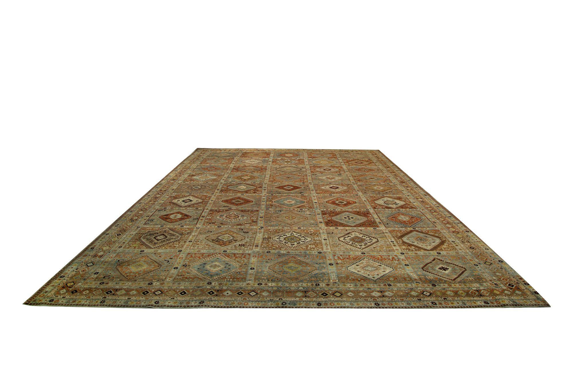 Persischer Shiraz Over Size-Teppich in Übergröße - Wolle Blau Elfenbein Rot Design - 97301 im Zustand „Hervorragend“ im Angebot in Dallas, TX