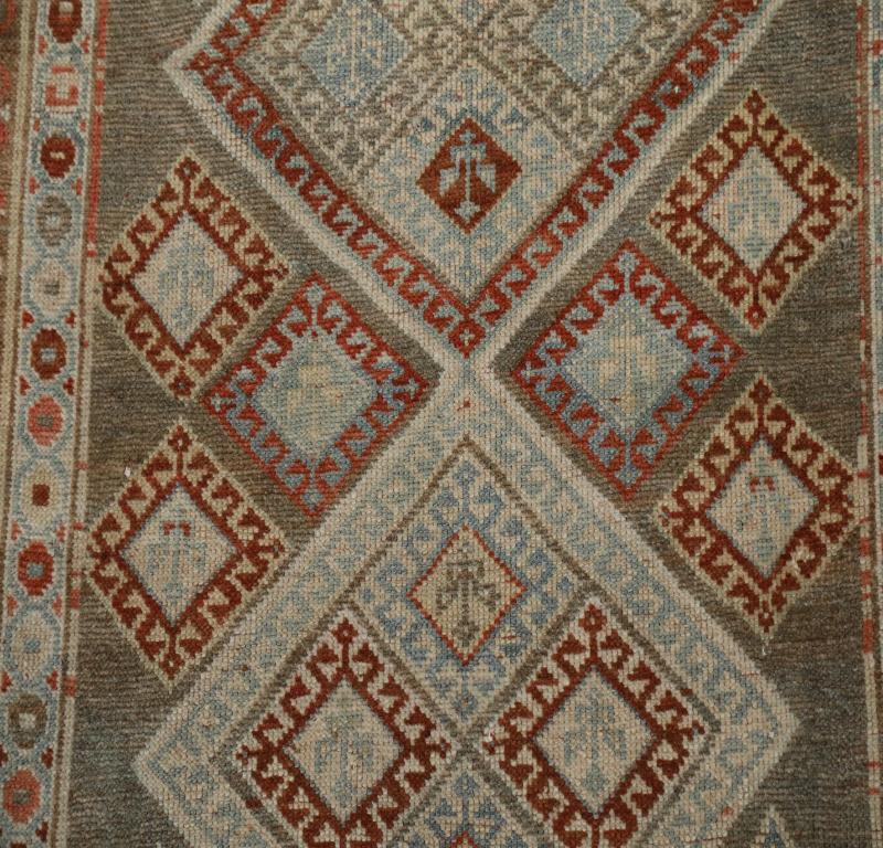 Persische Shiraz Läufer Teppich Circa 1910 - Wolle Blau Braun Rot Design - 99550 (Handgeknüpft) im Angebot