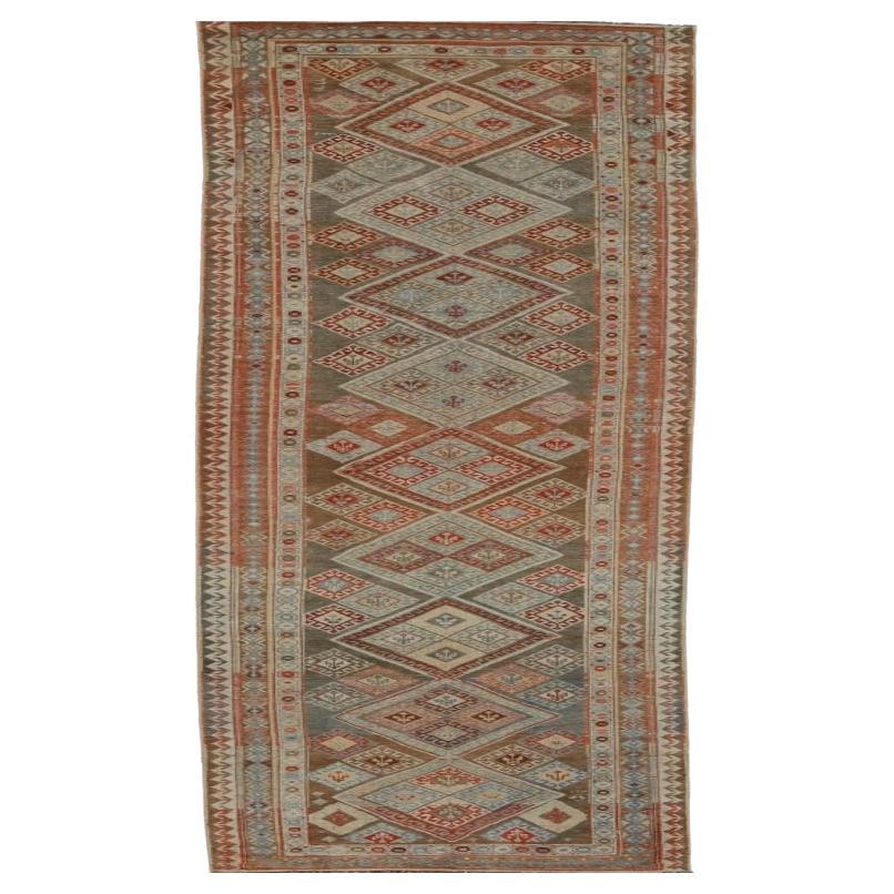 Tappeto persiano Shiraz Runner Rug Circa 1910 - Lana Blu Marrone Rosso Design - 99550