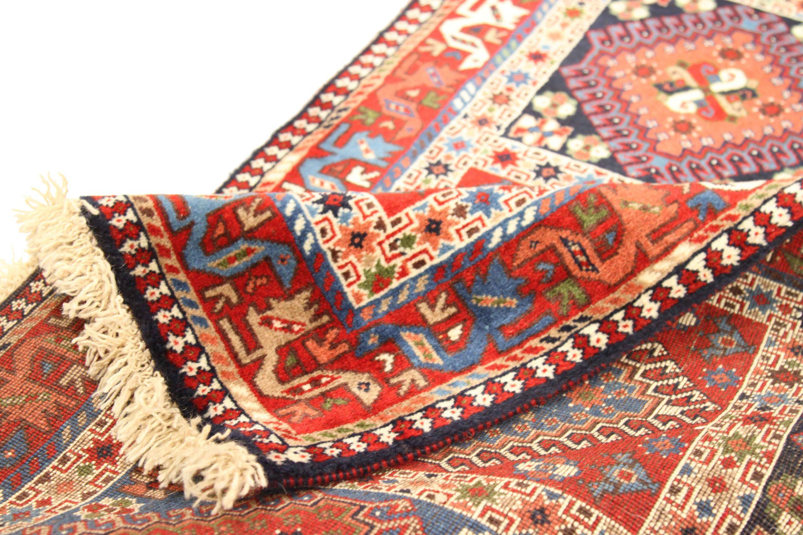 Persischer Shiraz-Läufer Circa 1910 - Wolle Blau Elfenbein Rot 73076 (Asiatisch) im Angebot