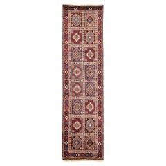 Tapis de course persan Shiraz Circa 1910 - Laine Bleu Ivoire Rouge 73077