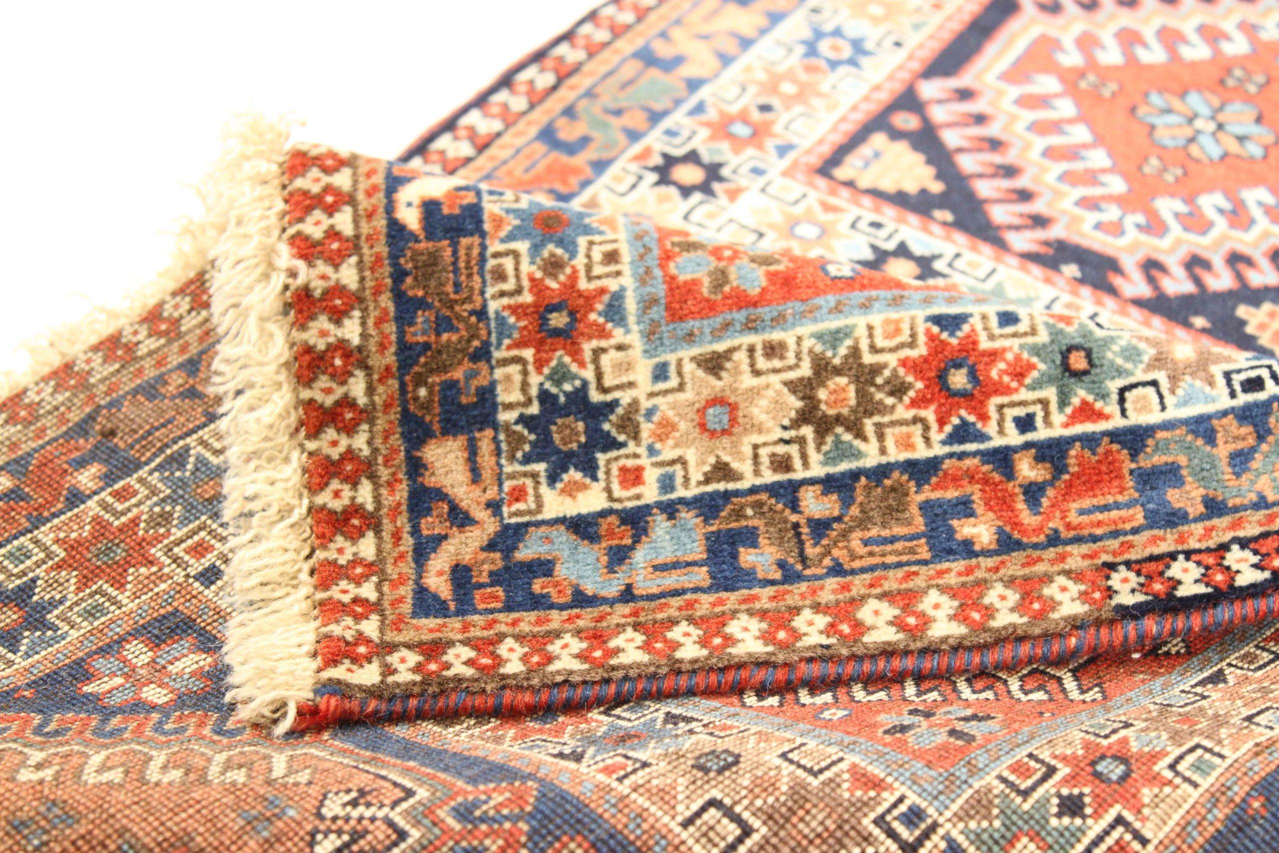 Asian Persian Shiraz Runner Rug Circa 1910 - Wool Blue Ivory Red 73078 For Sale