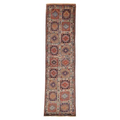 Tapis de course persan Shiraz Circa 1910 - Laine Bleu Ivoire Rouge 73078