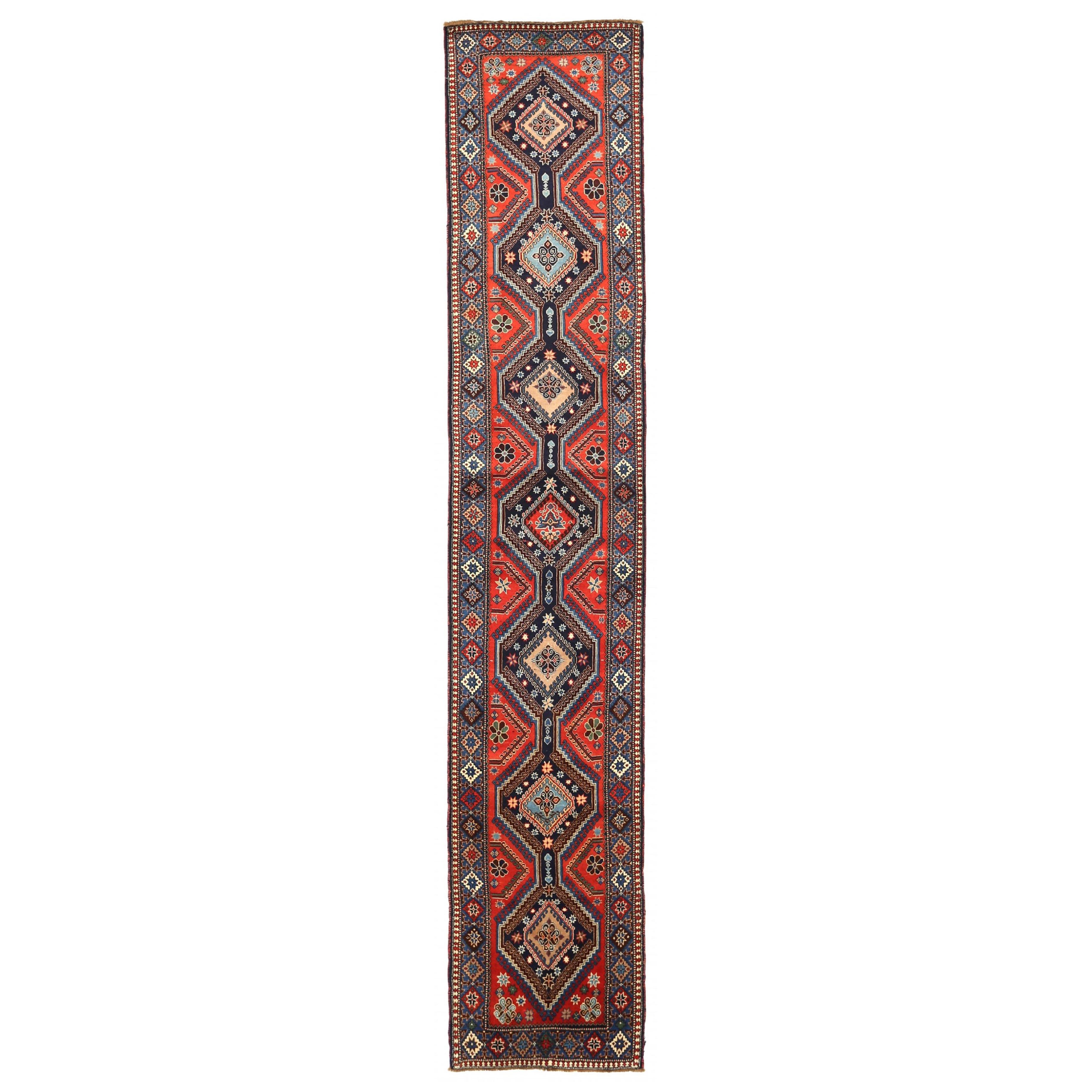 Persian Shiraz Runner Rug - Wool Blue Navy Blue Red Design - 88787