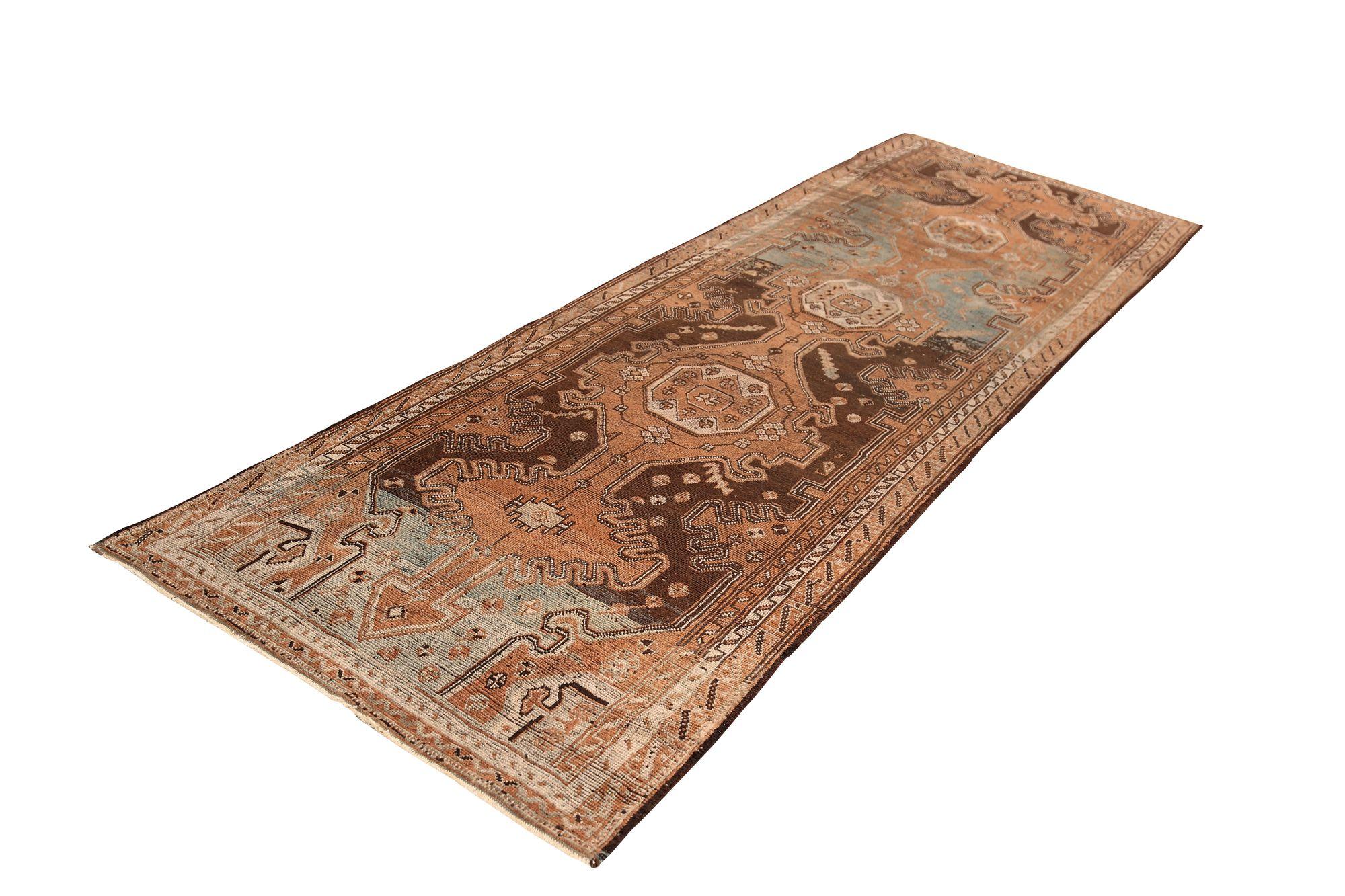 Persischer Shiraz Läufer Teppich - Wolle Brown Design - 96937 (20. Jahrhundert) im Angebot