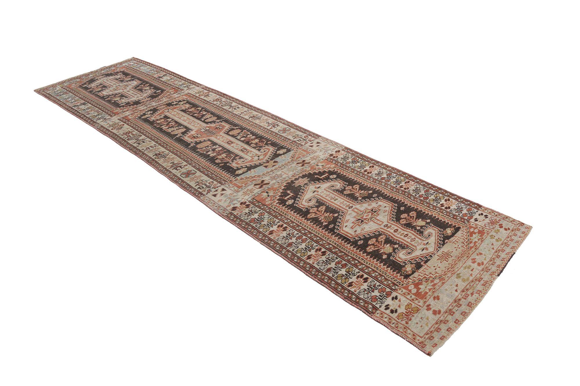 Persischer Shiraz Läufer Teppich - Wolle Braun Elfenbein Design - 96693 (Irakisch) im Angebot