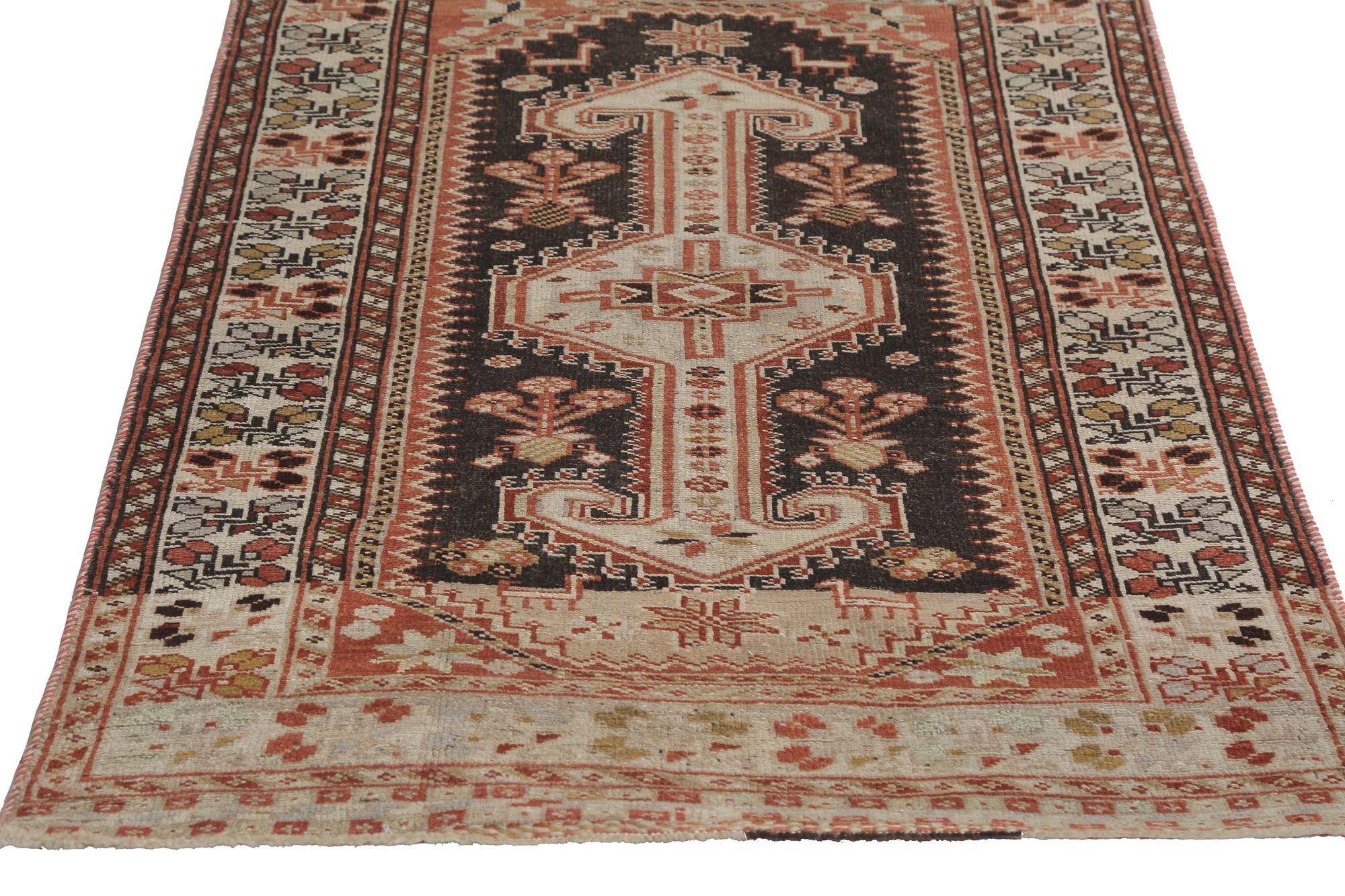 Persischer Shiraz Läufer Teppich - Wolle Braun Elfenbein Design - 96693 (20. Jahrhundert) im Angebot