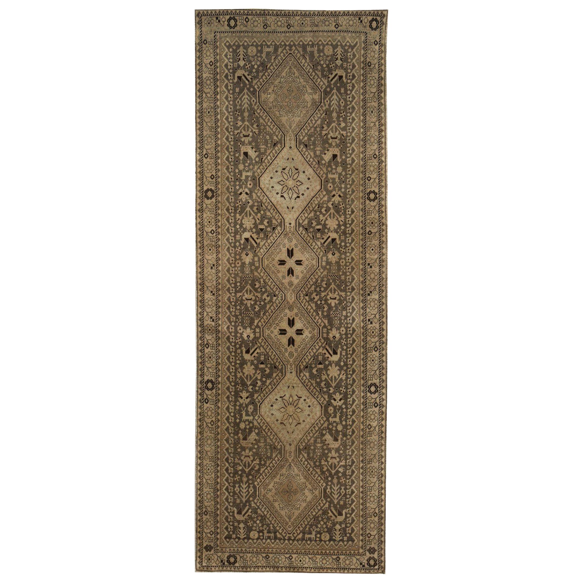 Alfombra Persa Shiraz - Diseño Lana Marrón Marfil Topo - 97778 en venta