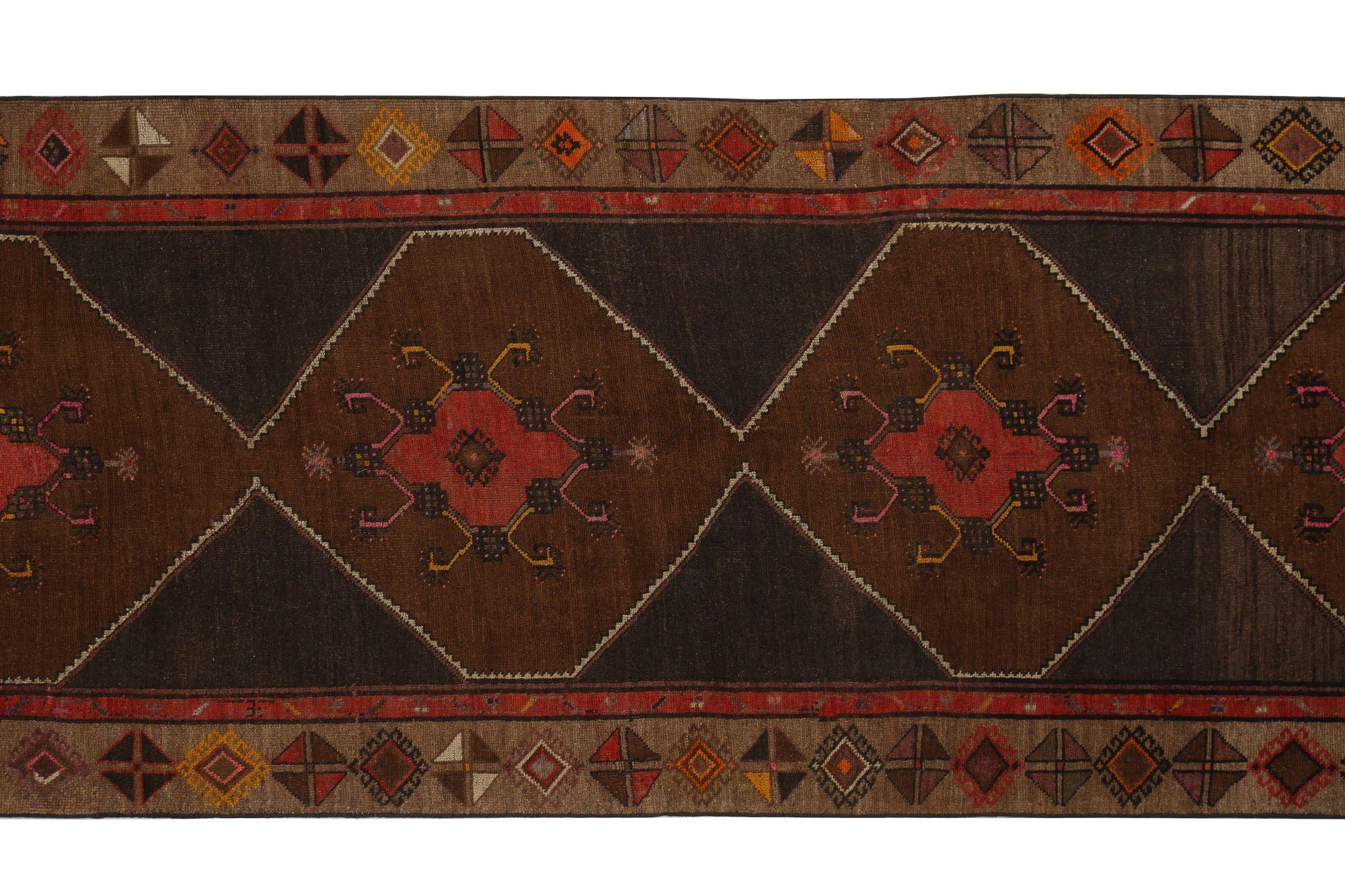Persischer Shiraz Läufer Teppich - Wolle Braun Rot Design - 97452 (Irakisch) im Angebot