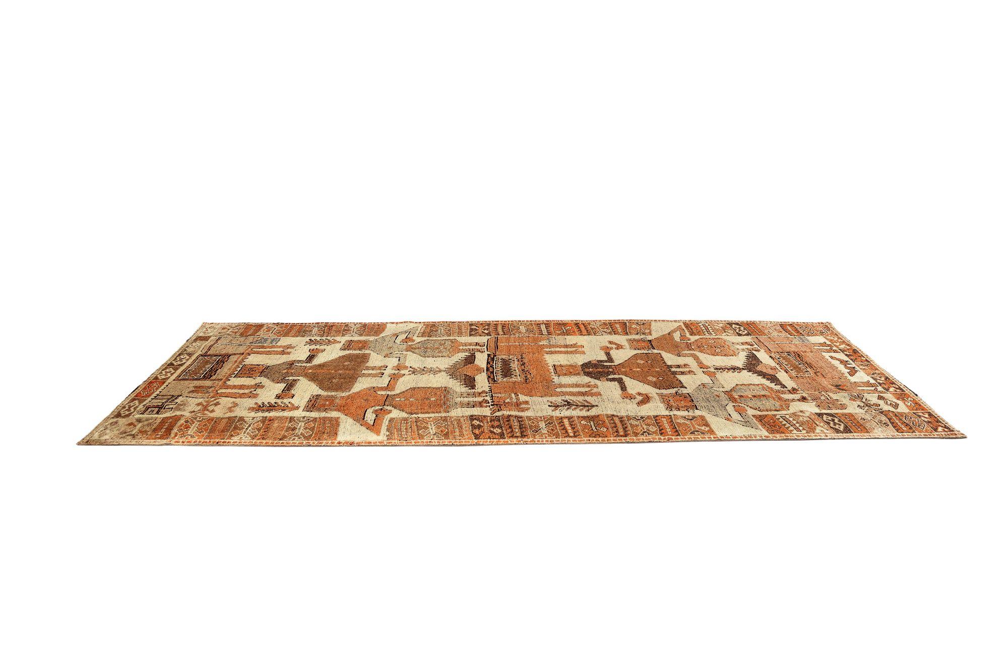 Persischer Shiraz-Läufer aus Wolle - Elfenbein-orange-Design - 97460 im Zustand „Hervorragend“ im Angebot in Dallas, TX
