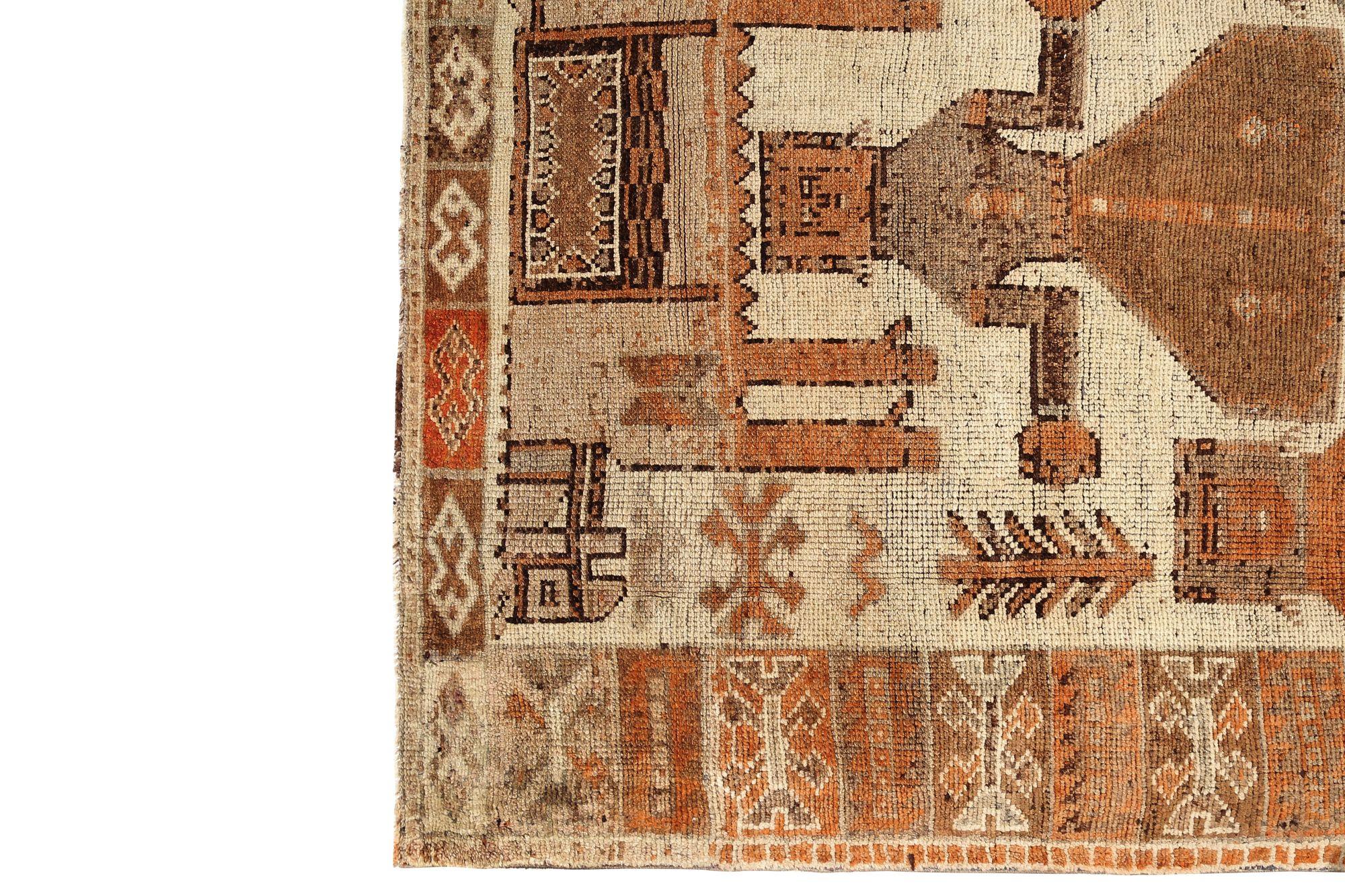 Persischer Shiraz-Läufer aus Wolle - Elfenbein-orange-Design - 97460 (20. Jahrhundert) im Angebot