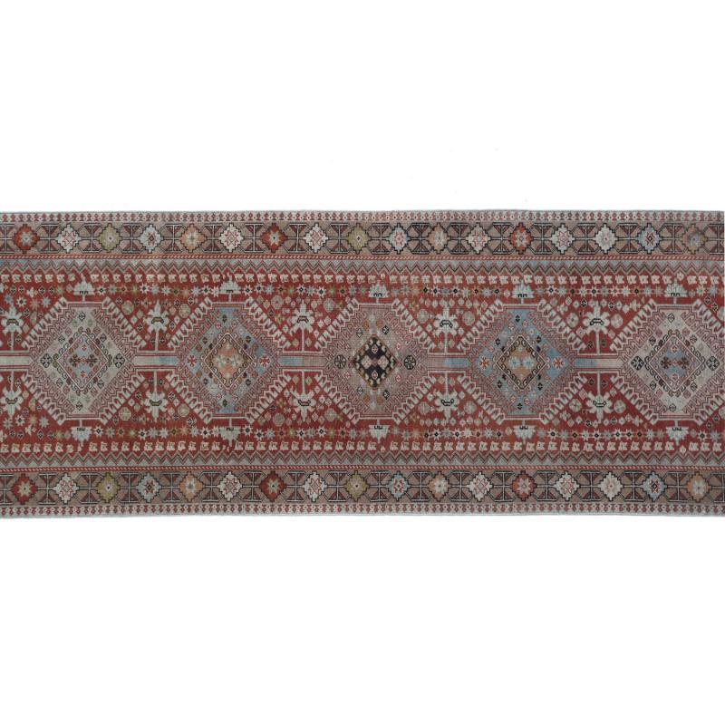 Persischer Shiraz-Läufer aus Wolle - Elfenbeinrot-Design - 97436 im Zustand „Hervorragend“ im Angebot in Dallas, TX