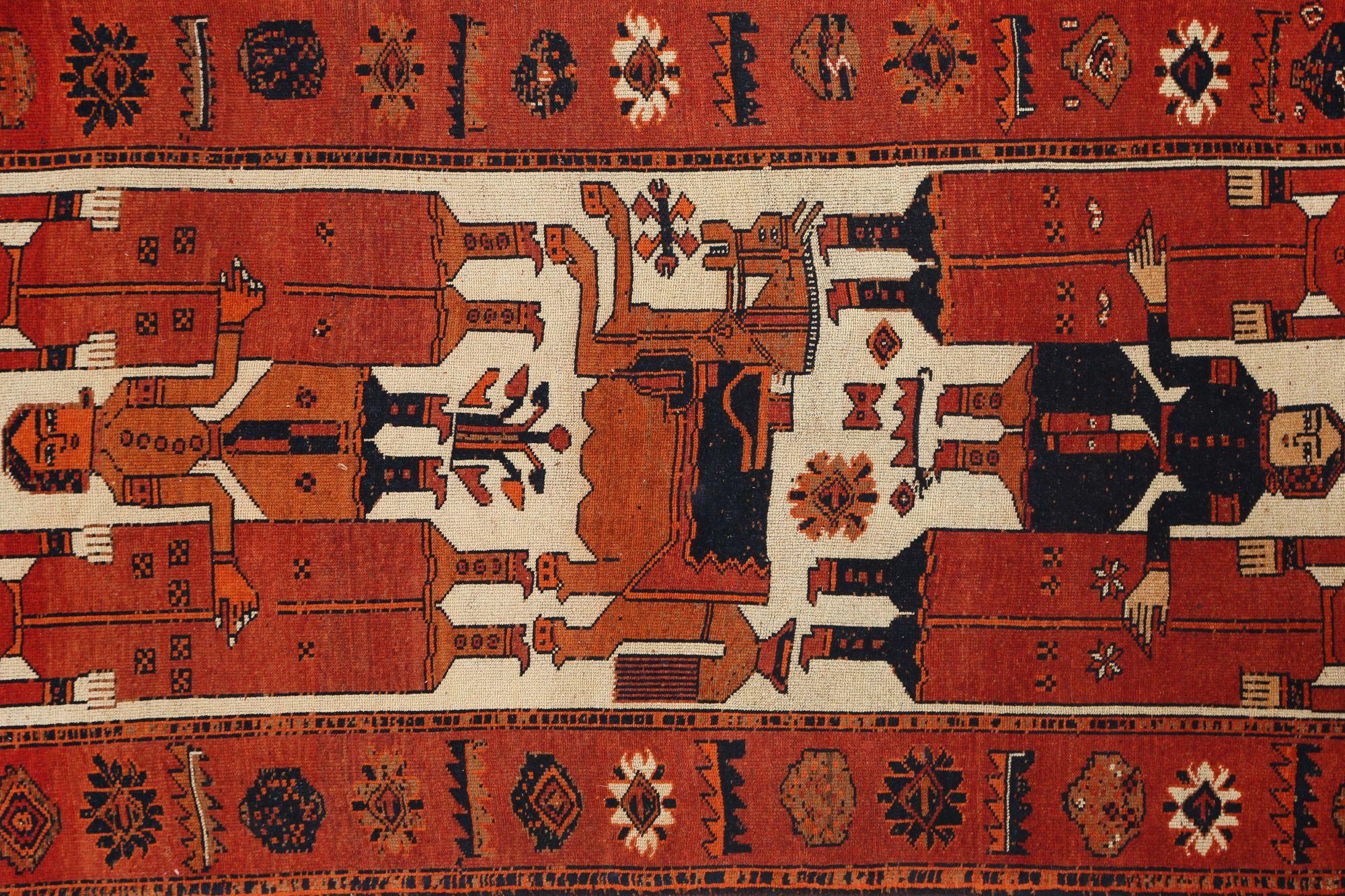 Persischer Shiraz-Läufer aus Wolle - Elfenbeinrot-Design - 97459 im Zustand „Hervorragend“ im Angebot in Dallas, TX