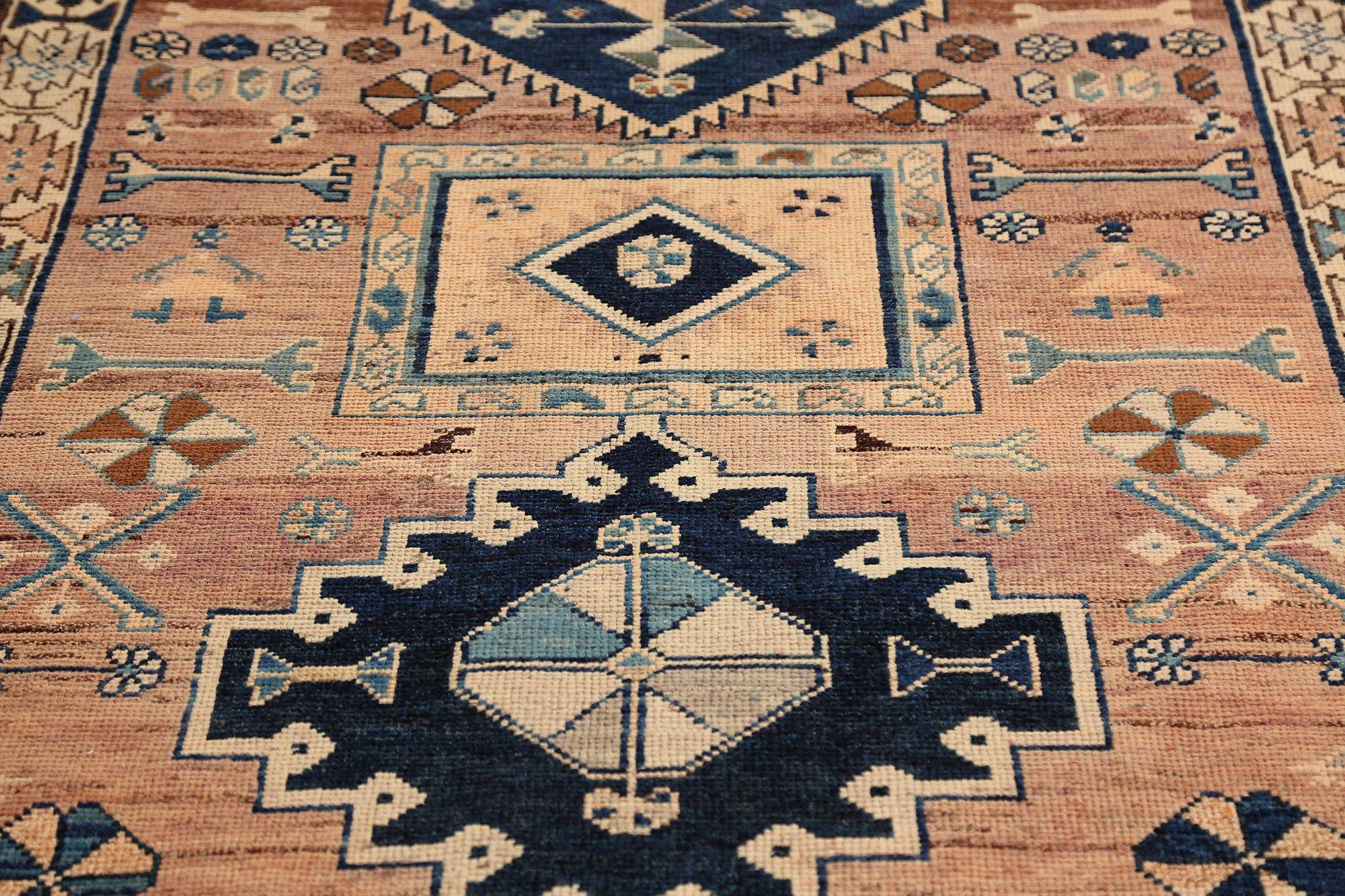 Persischer Shiraz Läufer Teppich - Wolle Marineblau Rosa Gelb Design - 97453 (Irakisch) im Angebot