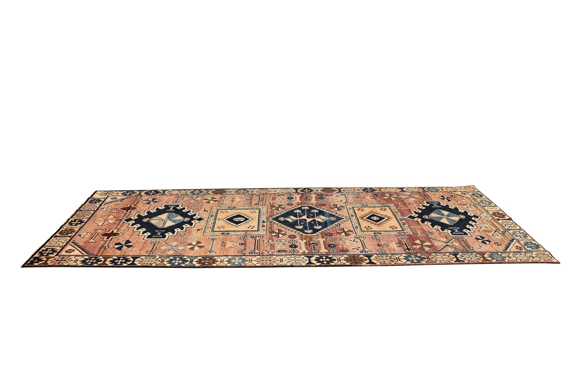 Persischer Shiraz Läufer Teppich - Wolle Marineblau Rosa Gelb Design - 97453 im Zustand „Hervorragend“ im Angebot in Dallas, TX