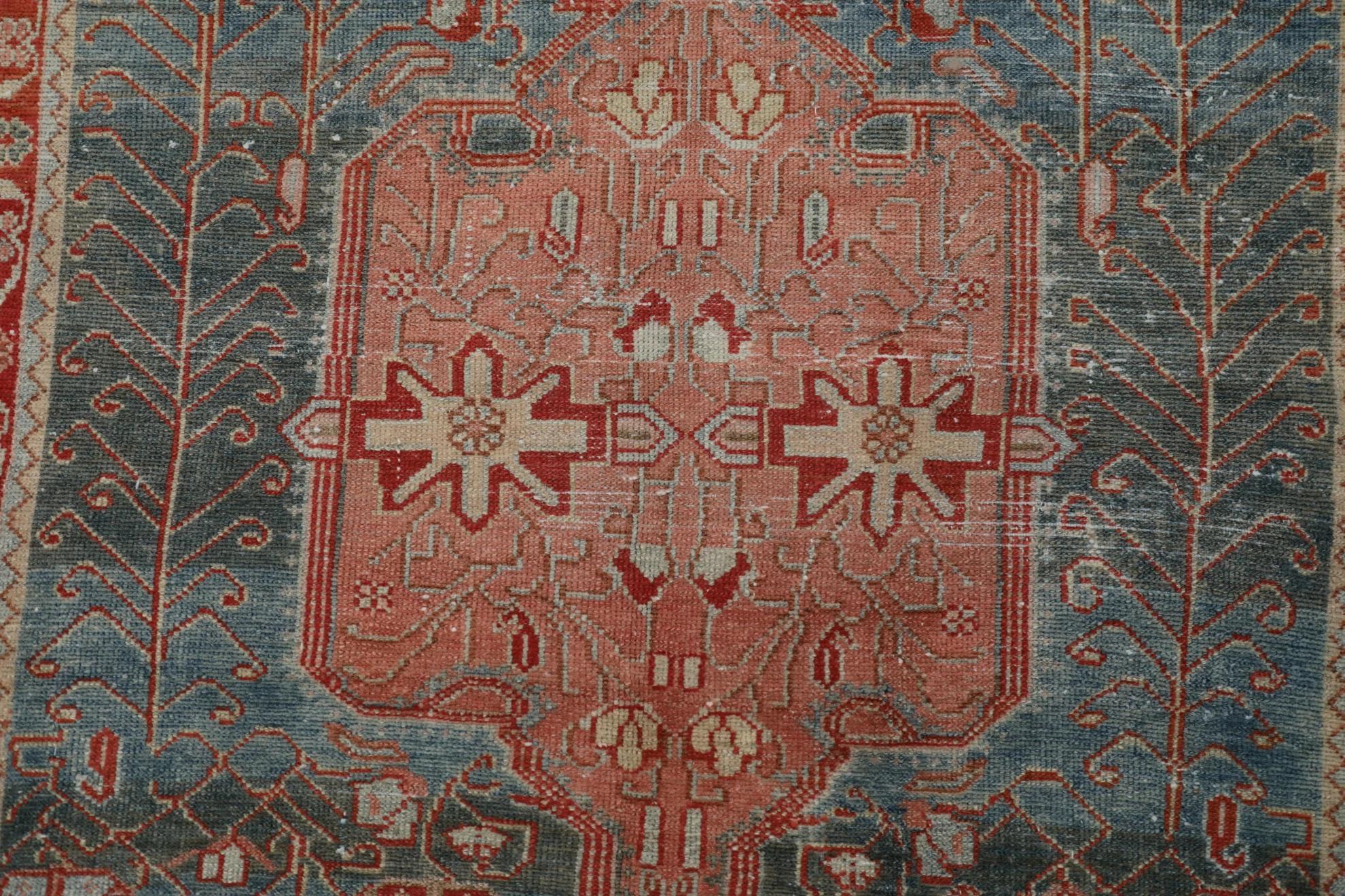 Persischer Shiraz-Teppich Circa 1880 - Wolle Blau Rosa Rot Design - 99566 (20. Jahrhundert) im Angebot