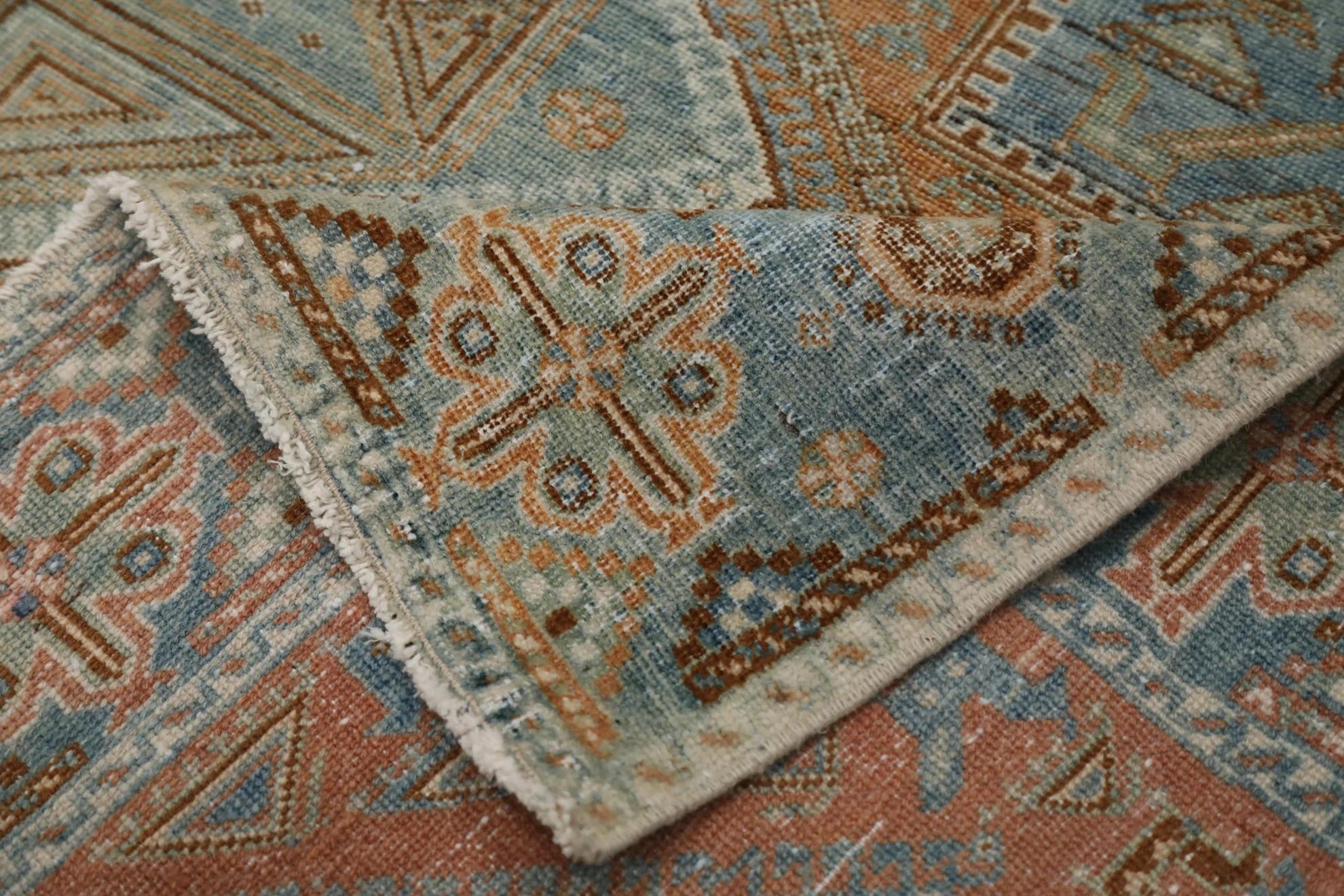 Persischer Shiraz-Teppich Circa 1910 - Wolle Blau Elfenbein Orange Design - 99568 im Zustand „Hervorragend“ im Angebot in Dallas, TX