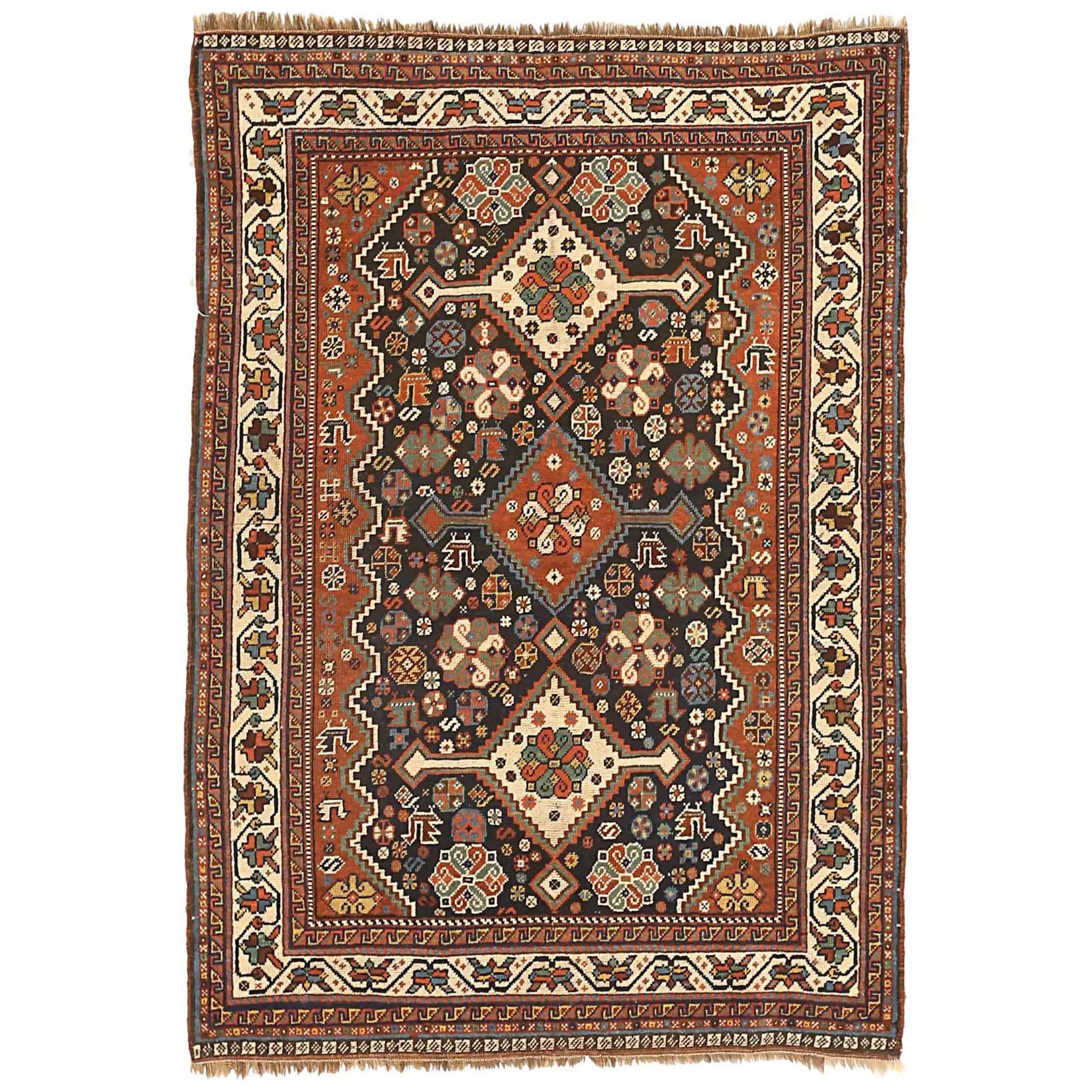 Tappeto Persiano Shiraz Piccolo Circa 1940 - Lana Avorio Blu Navy Rosso 72764