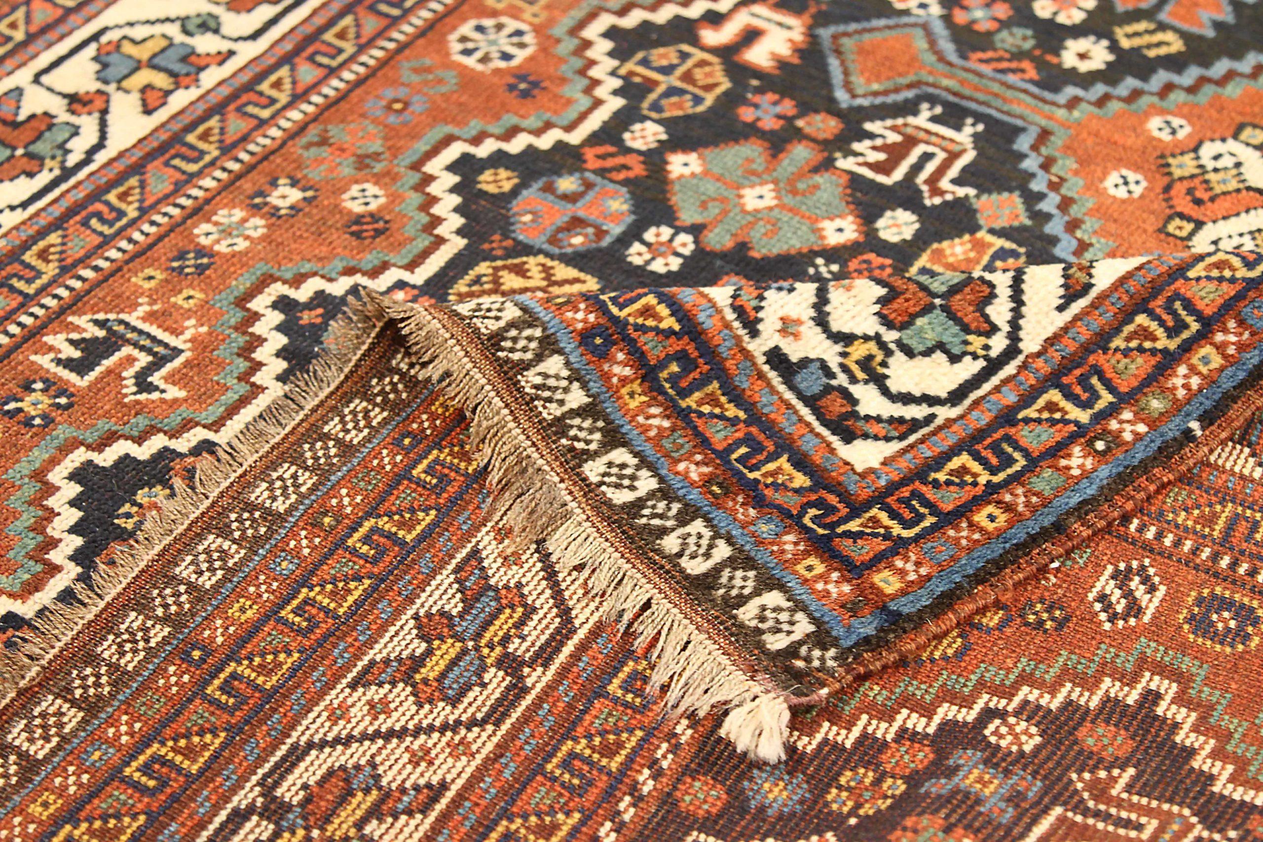 Tappeto Persiano Shiraz Piccolo Circa 1940 - Lana Avorio Blu Navy Rosso 72764 In condizioni ottime in vendita a Dallas, TX