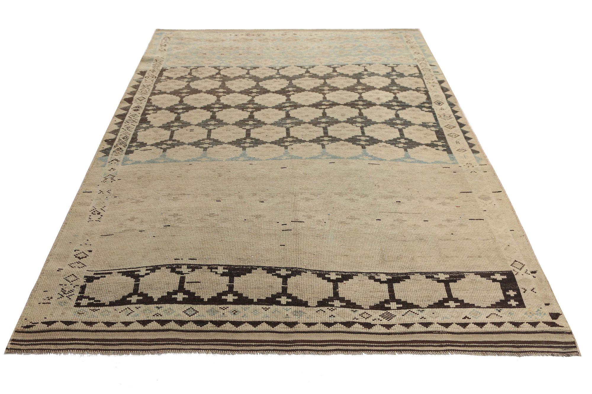 Persischer Shiraz Small Teppich - Wolle Blau Braun Elfenbein Design - 96729 (Irakisch) im Angebot