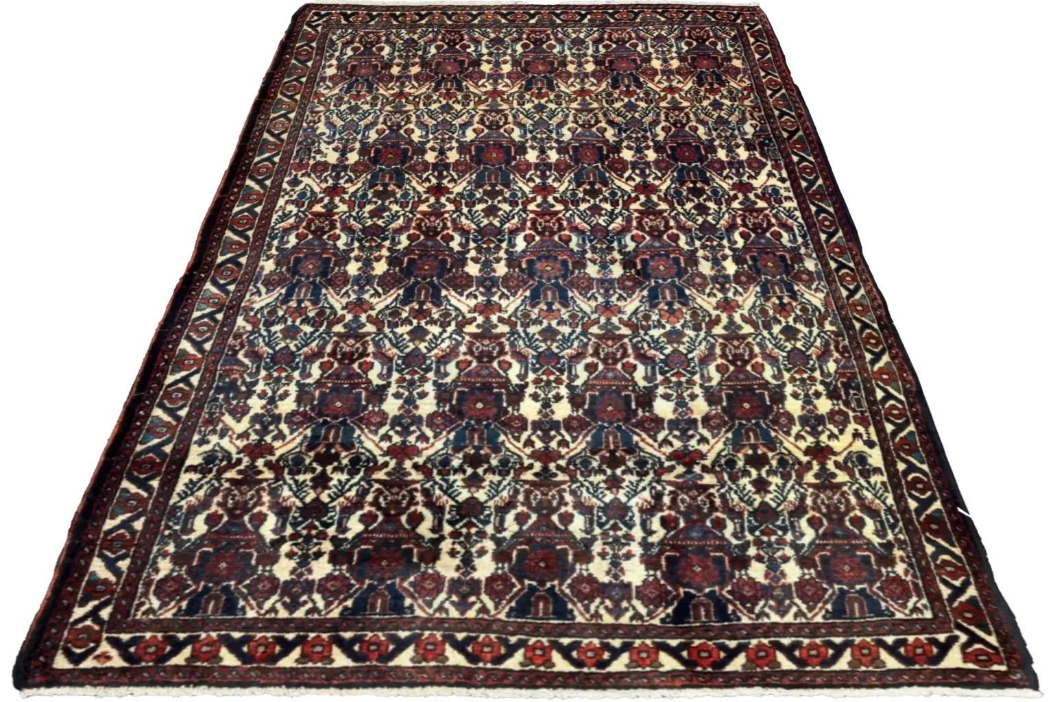 Alfombra Persa Shiraz Pequeña - Lana Azul Marfil Rojo 71562 Anudado a mano en venta