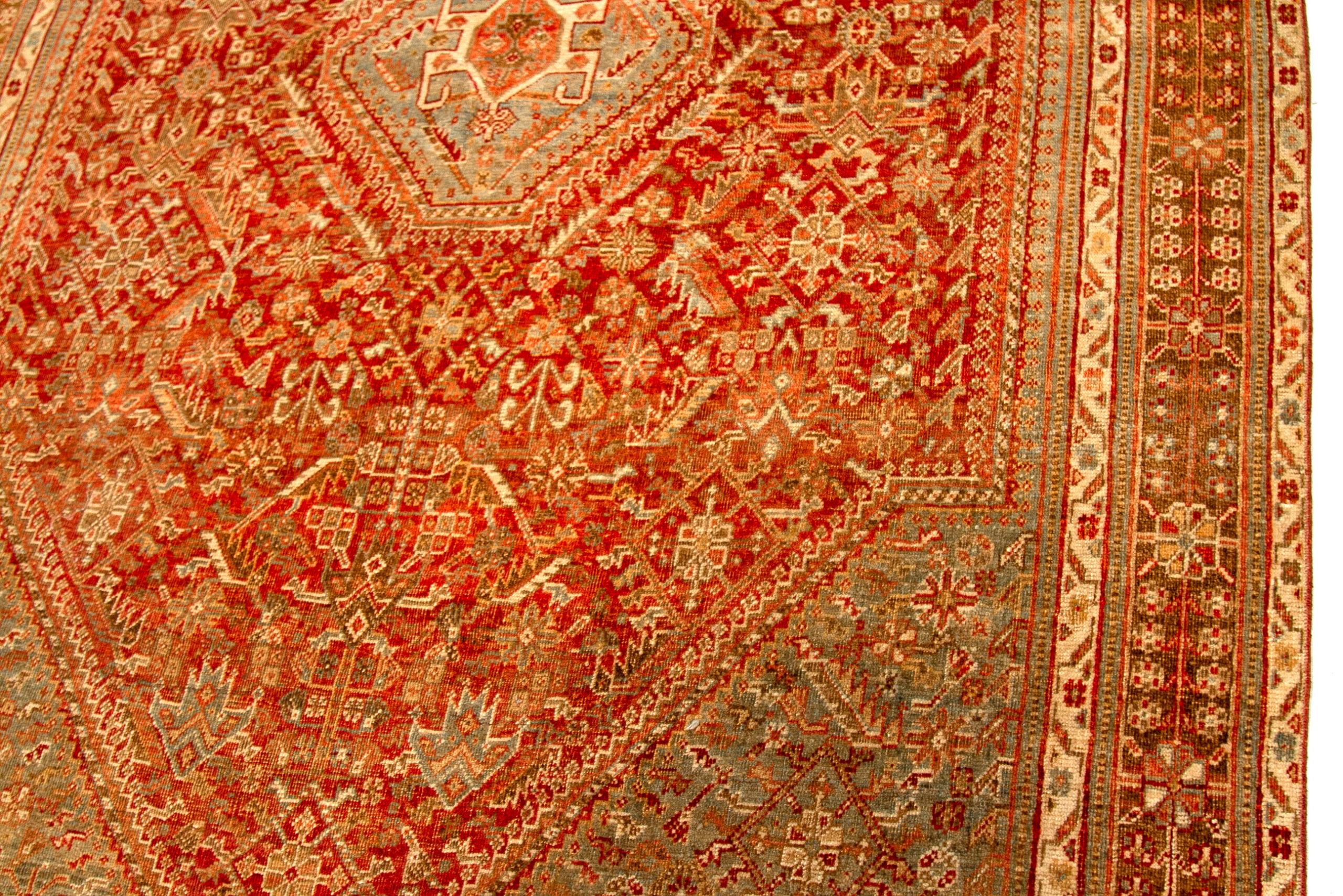 Persischer Shiraz Kleiner Teppich - Wolle Blau Elfenbein Rot Design - 92708 im Zustand „Hervorragend“ im Angebot in Dallas, TX