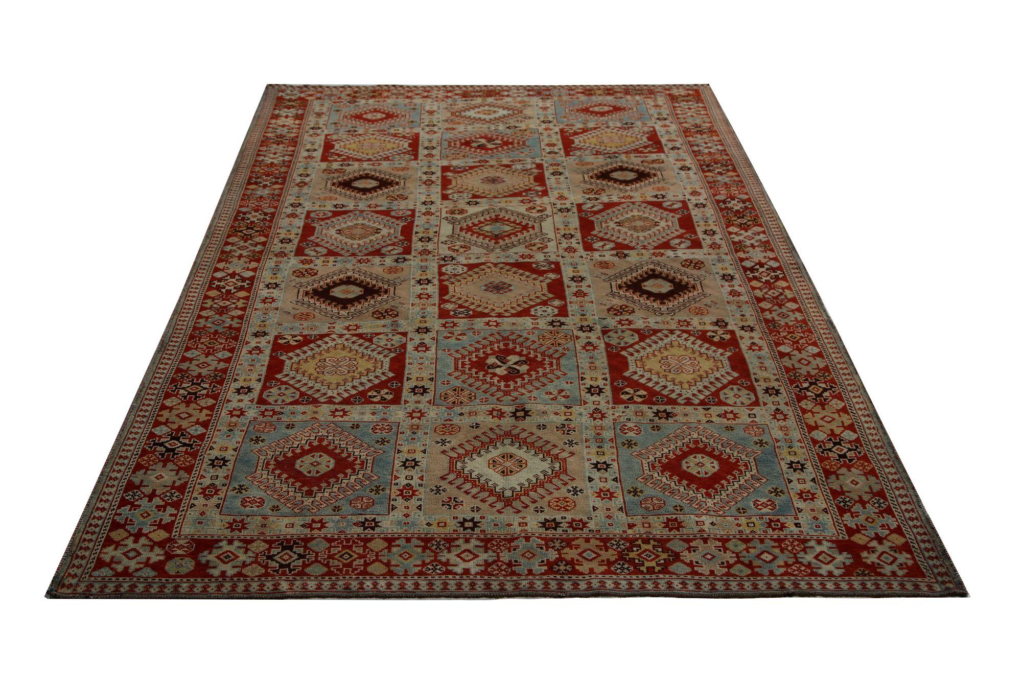 Persischer Shiraz Kleiner Teppich - Wolle Blau Elfenbein Rot Design - 96753 (20. Jahrhundert) im Angebot