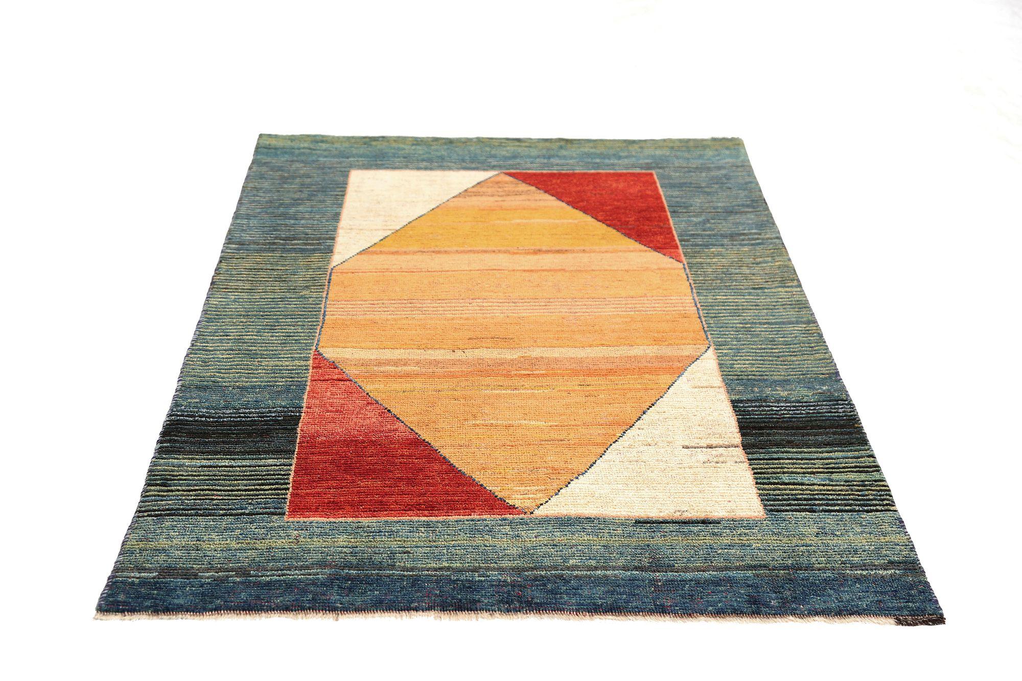 Persischer Shiraz Kleiner Teppich - Wolle Blau Elfenbein Rot Gelb Design - 96935 (Irakisch) im Angebot