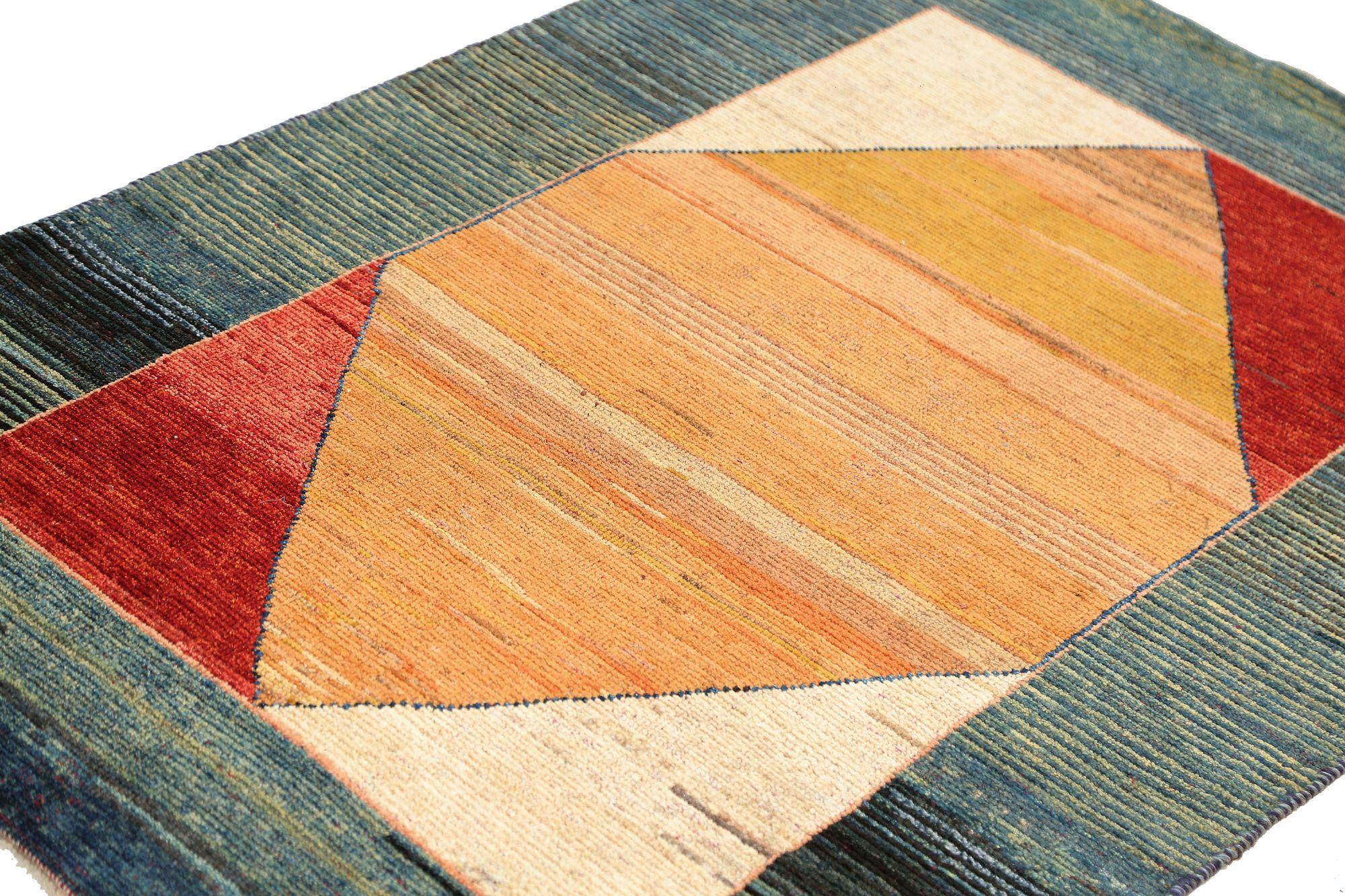 Persischer Shiraz Kleiner Teppich - Wolle Blau Elfenbein Rot Gelb Design - 96935 (20. Jahrhundert) im Angebot