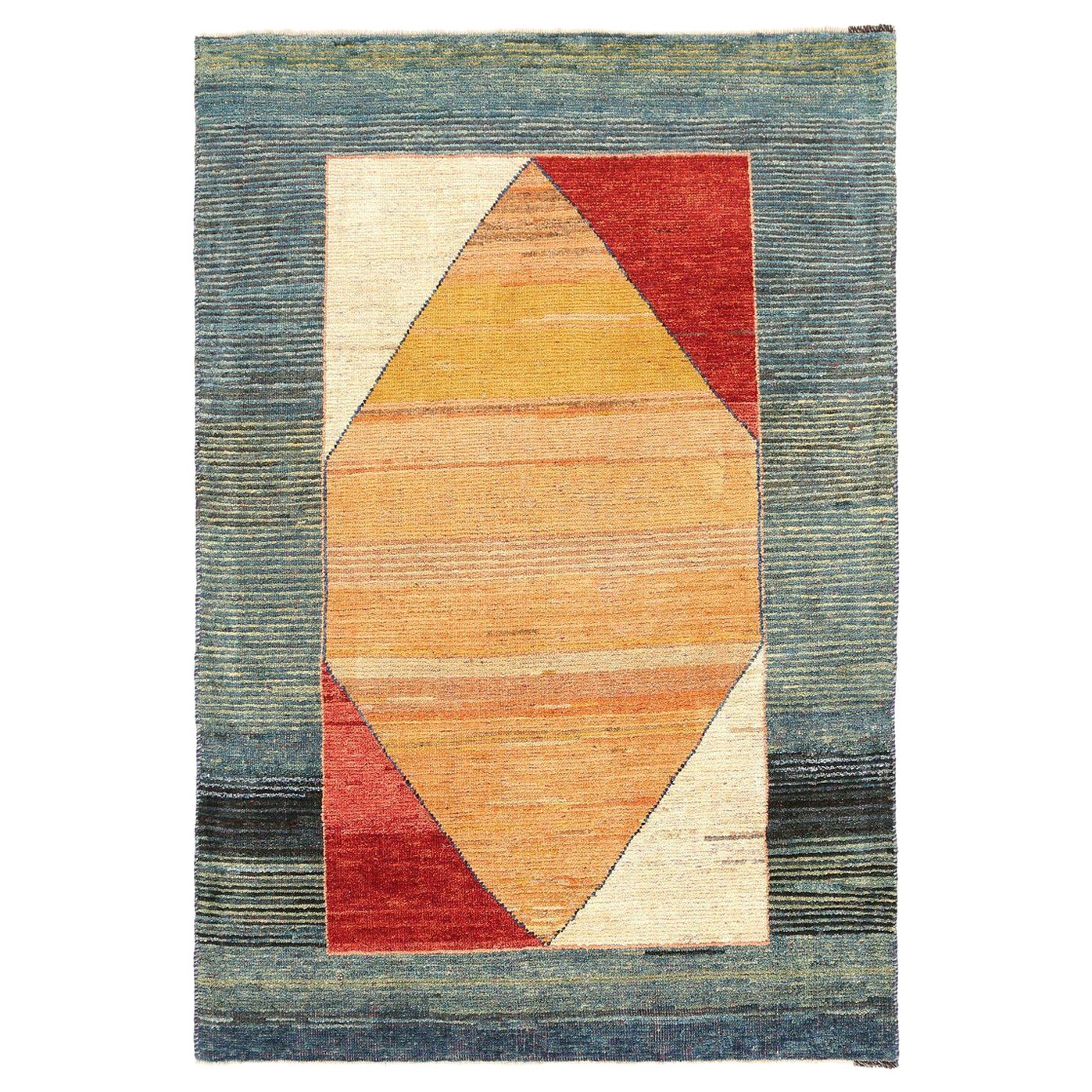 Persischer Shiraz Kleiner Teppich - Wolle Blau Elfenbein Rot Gelb Design - 96935 im Angebot
