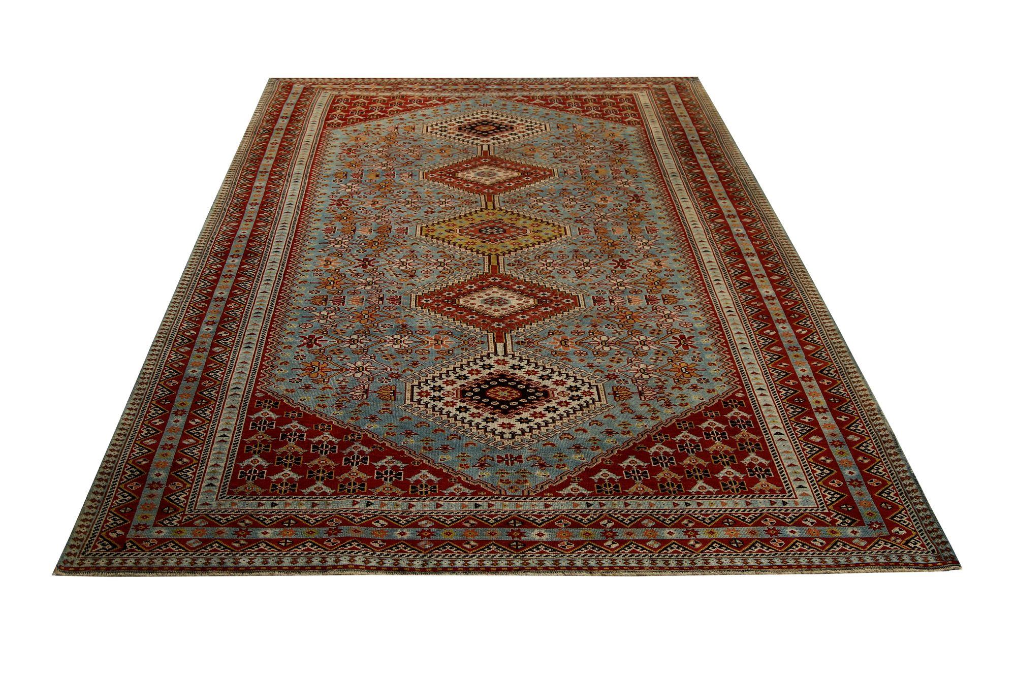 Persischer Shiraz Kleiner Teppich - Wolle Blau Rot Design - 97204 im Zustand „Hervorragend“ im Angebot in Dallas, TX