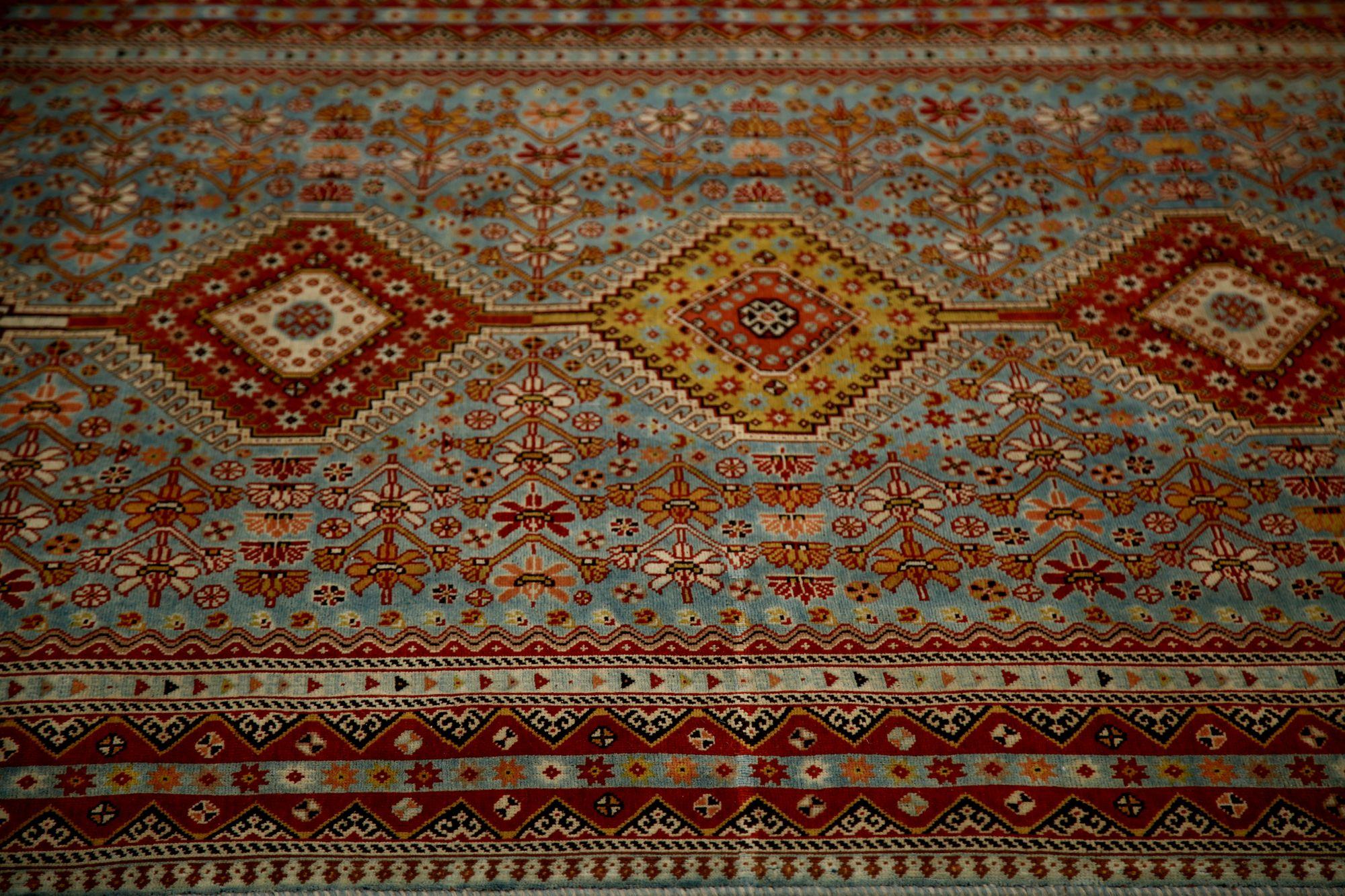 Persischer Shiraz Kleiner Teppich - Wolle Blau Rot Design - 97204 (20. Jahrhundert) im Angebot