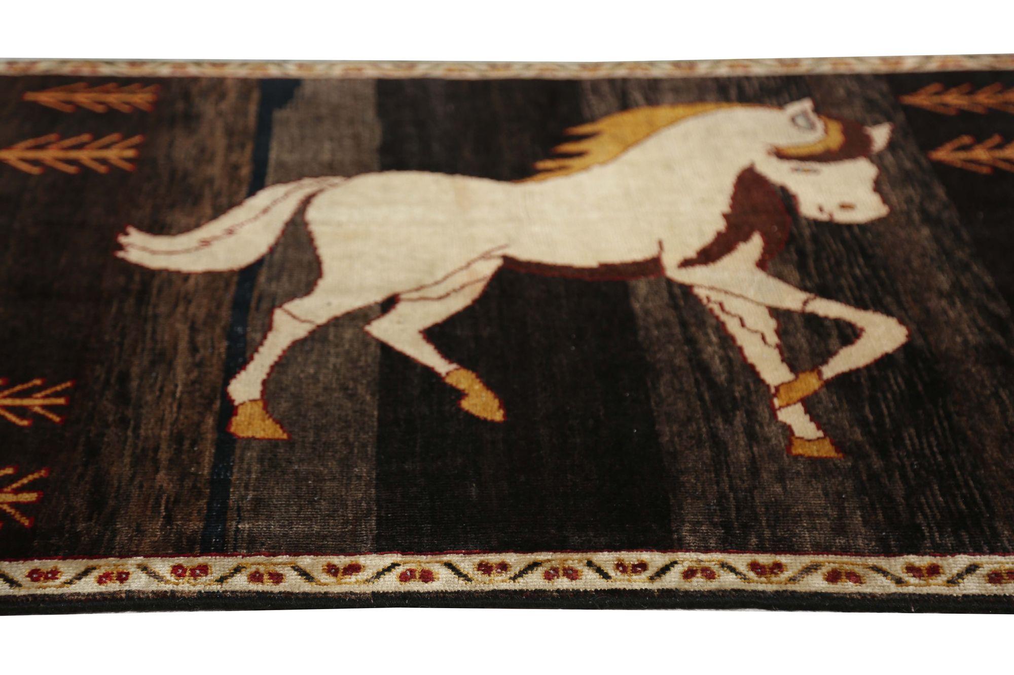Tappeto Persiano Shiraz Small - Lana Marrone Avorio Design - 97396 In condizioni ottime in vendita a Dallas, TX