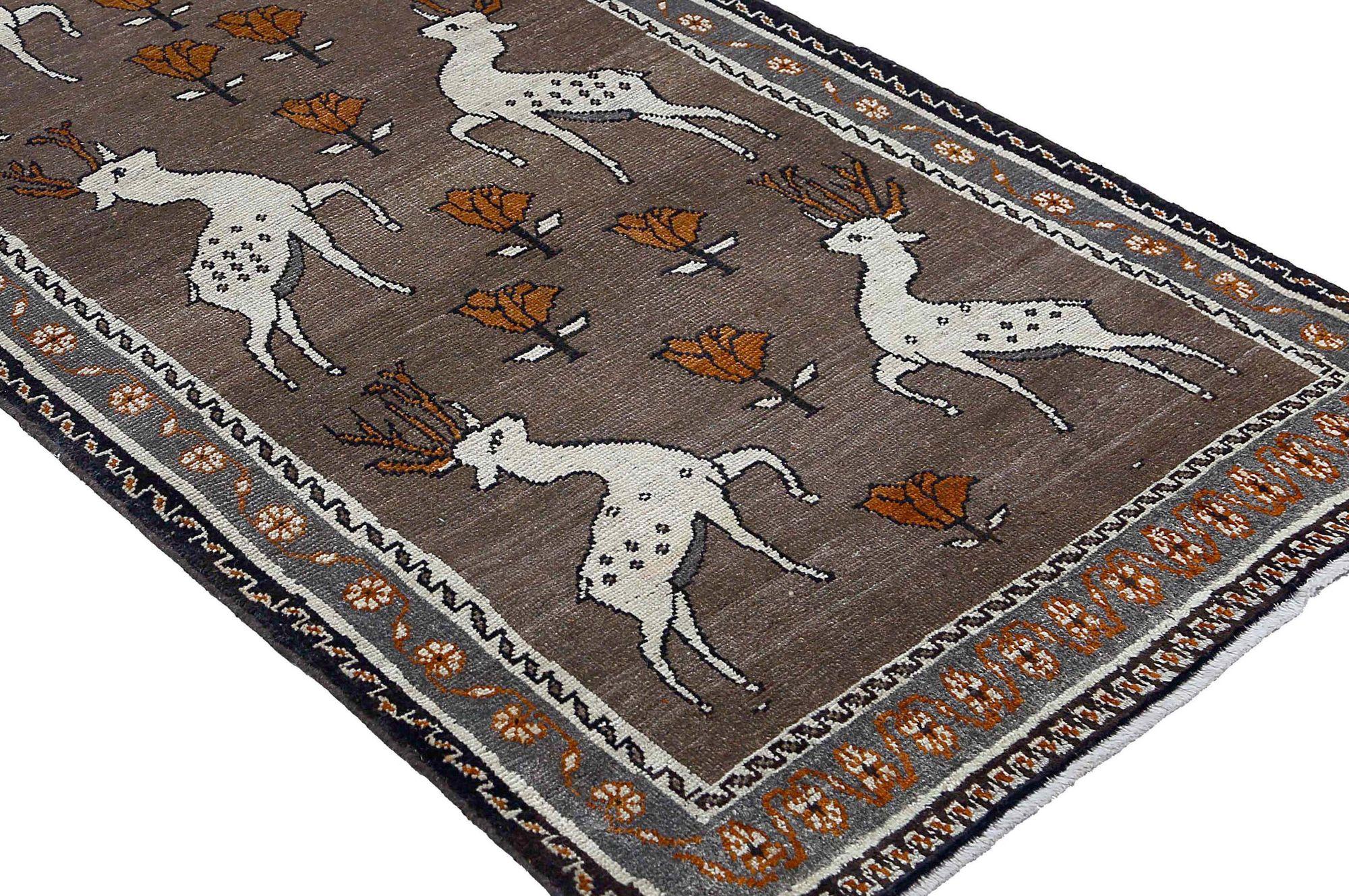 Persischer Shiraz Small Teppich - Wolle Braun Elfenbein Design - 97406 (Stammeskunst) im Angebot