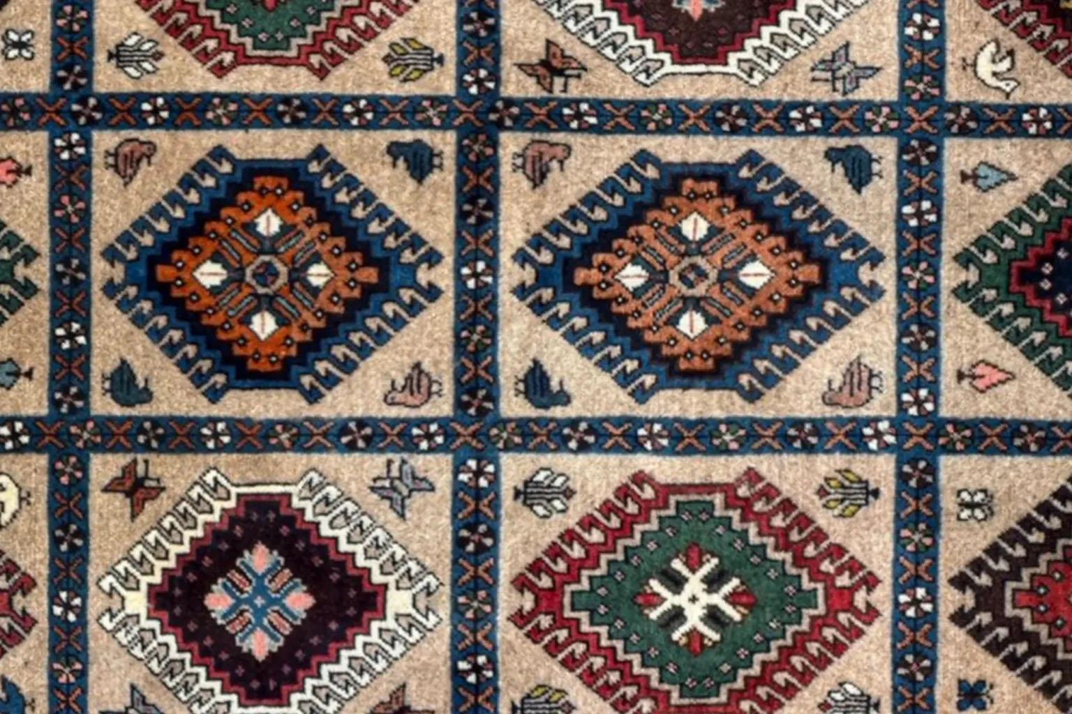 20th Century A frame of Shiraz Rug art - Wool Brown Taupe Design For Sale