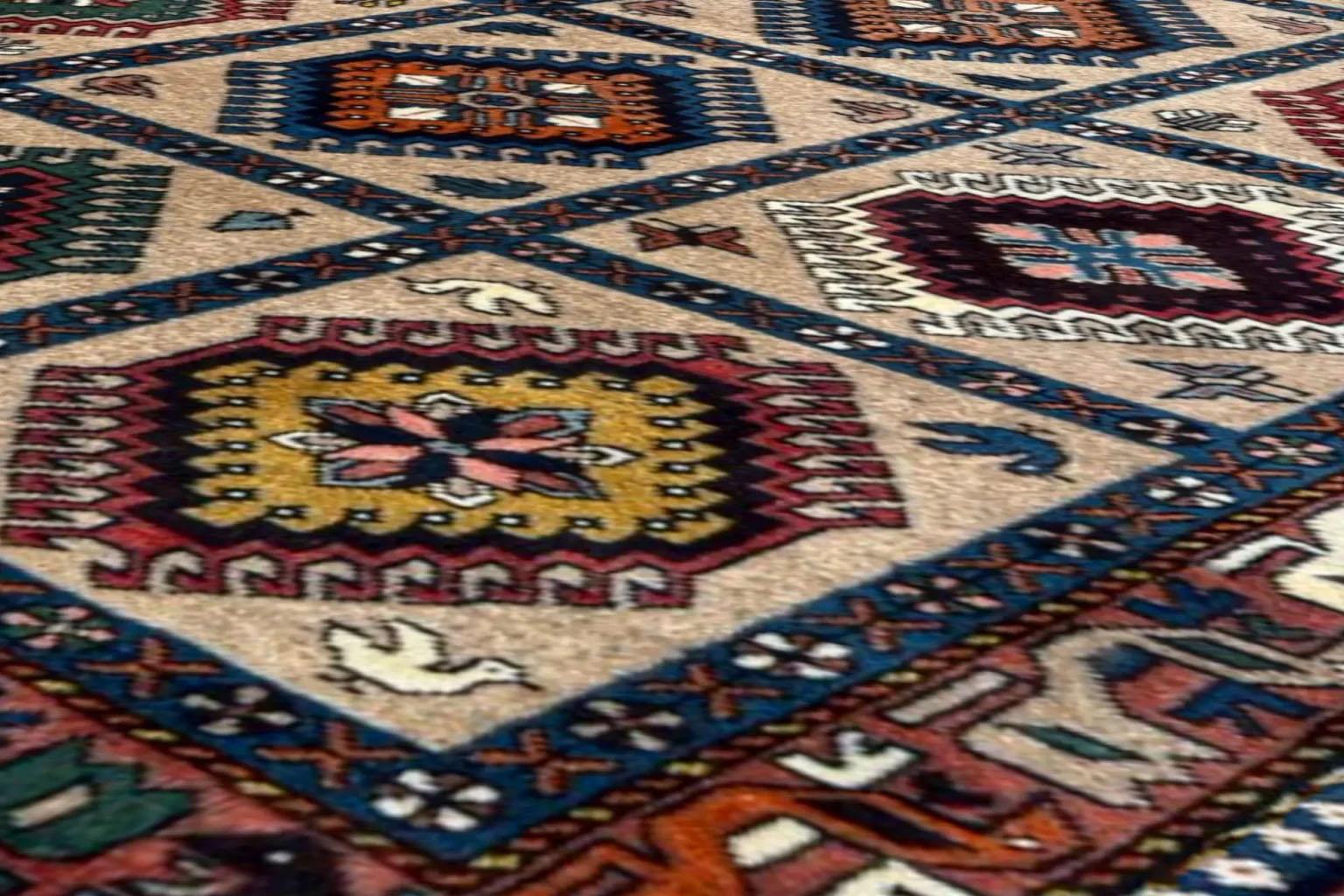 A frame of Shiraz Rug art - Wool Brown Taupe Design For Sale 1