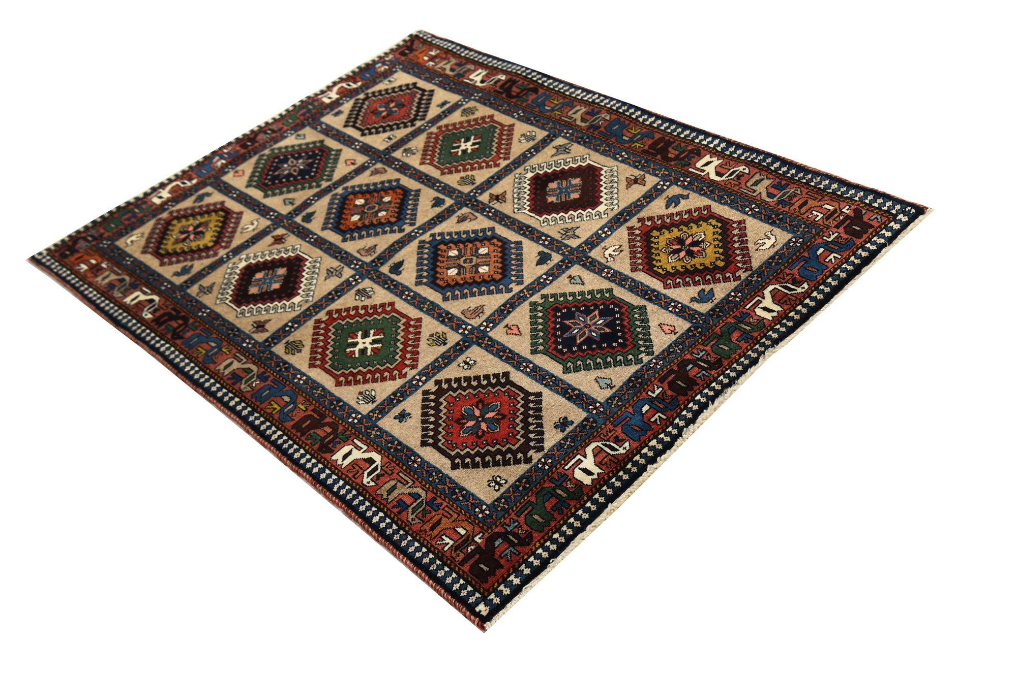 Iracheno Tappeto persiano Shiraz Small Design - Lana Marrone Taupe - 96739 in vendita