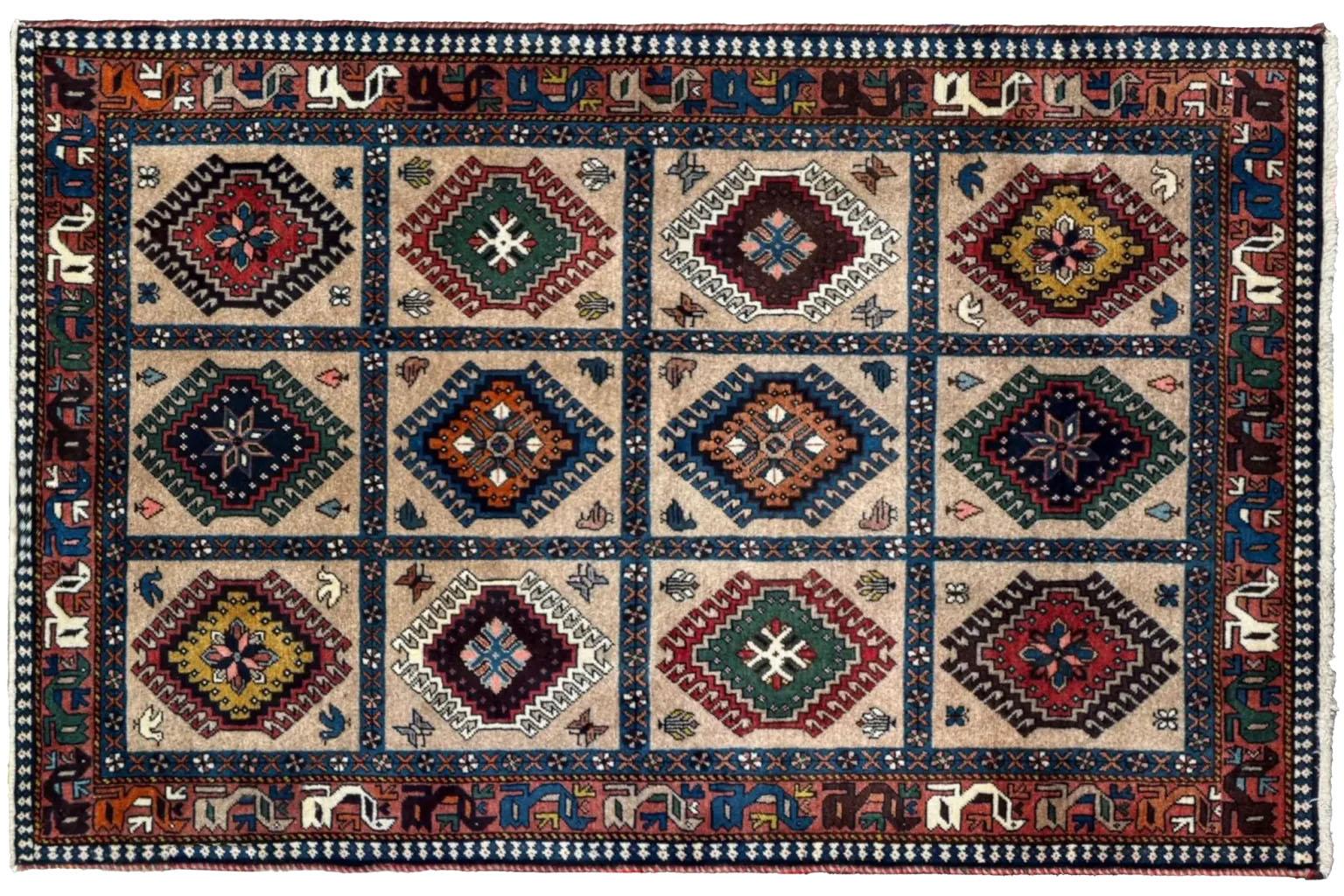 Tribal A frame of Shiraz Rug art - Wool Brown Taupe Design For Sale