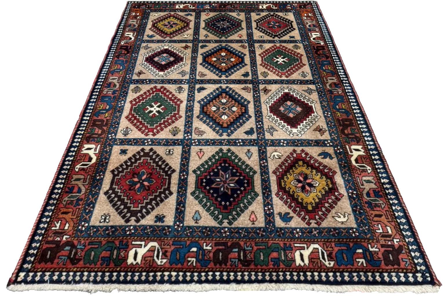Persian A frame of Shiraz Rug art - Wool Brown Taupe Design For Sale
