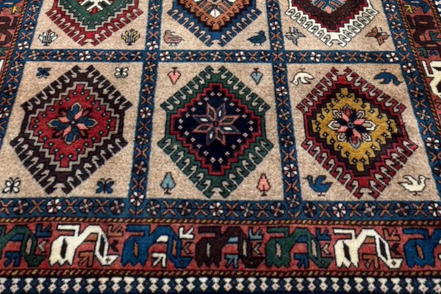 Hand-Woven A frame of Shiraz Rug art - Wool Brown Taupe Design For Sale