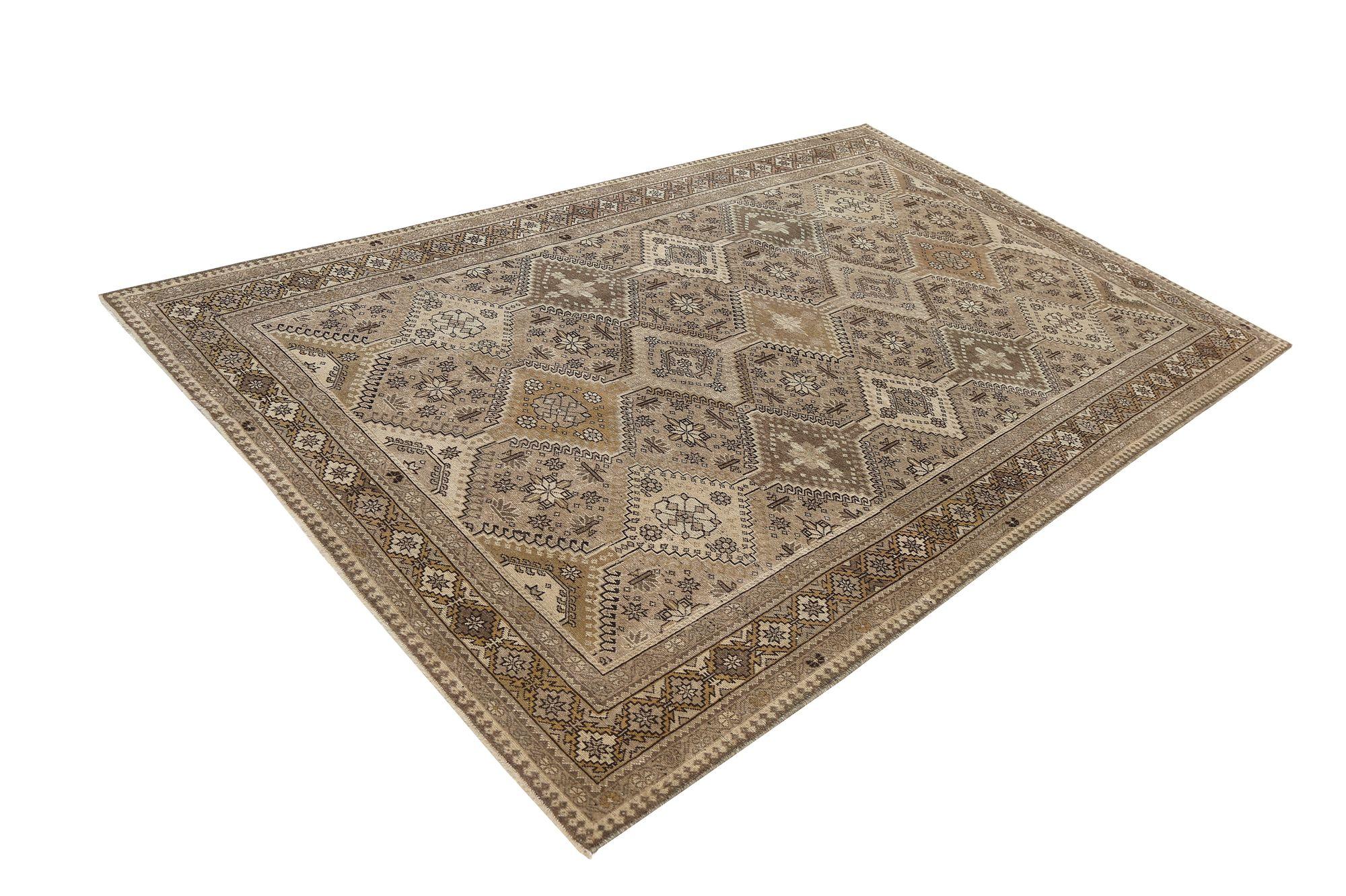 XX secolo Tappeto persiano Shiraz Small - Lana Marrone Taupe Design - 96861 in vendita