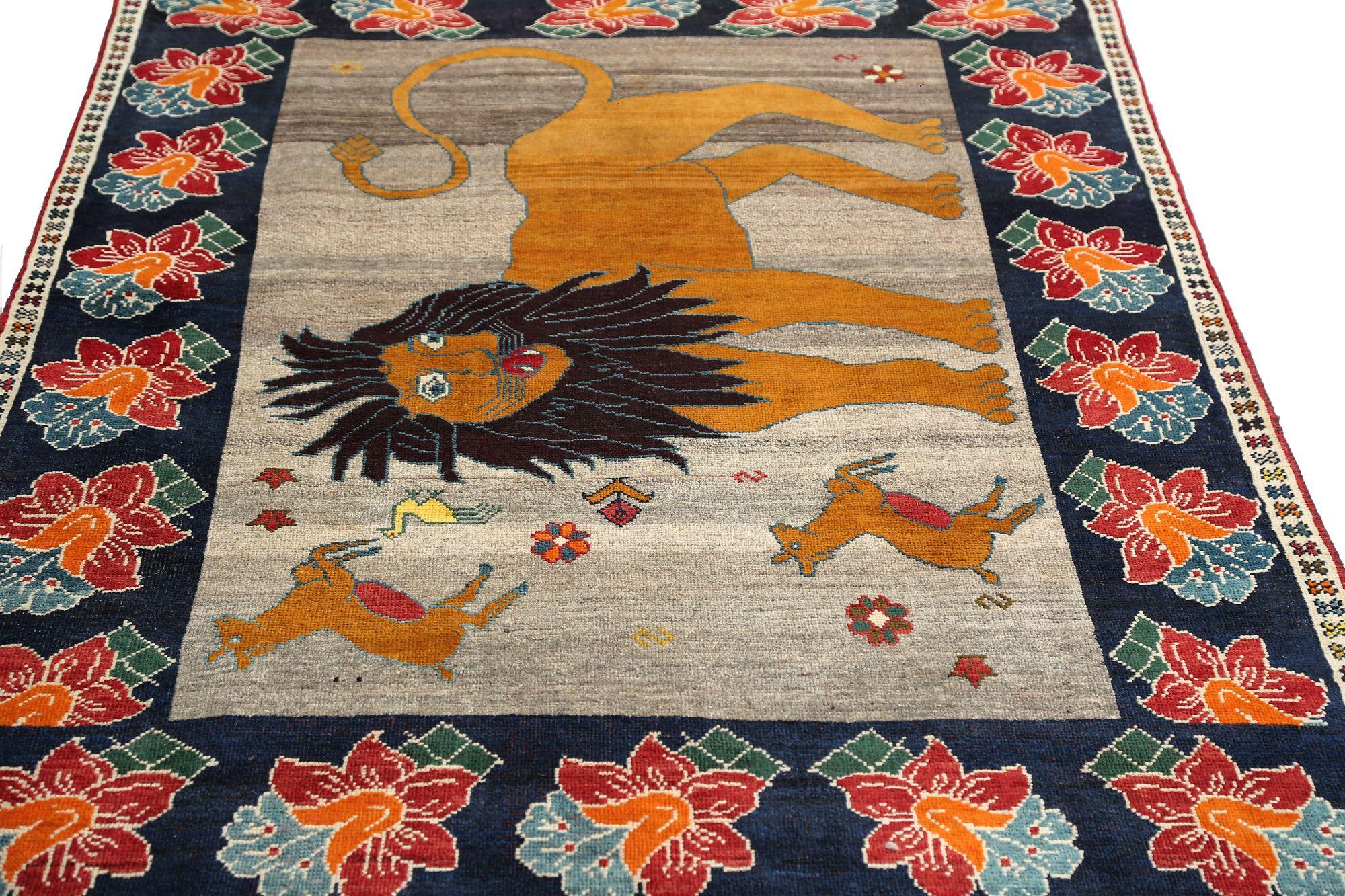 Persischer Shiraz-Teppich aus Wolle mit elfenbeinfarbenem Design - 96936 (Irakisch) im Angebot