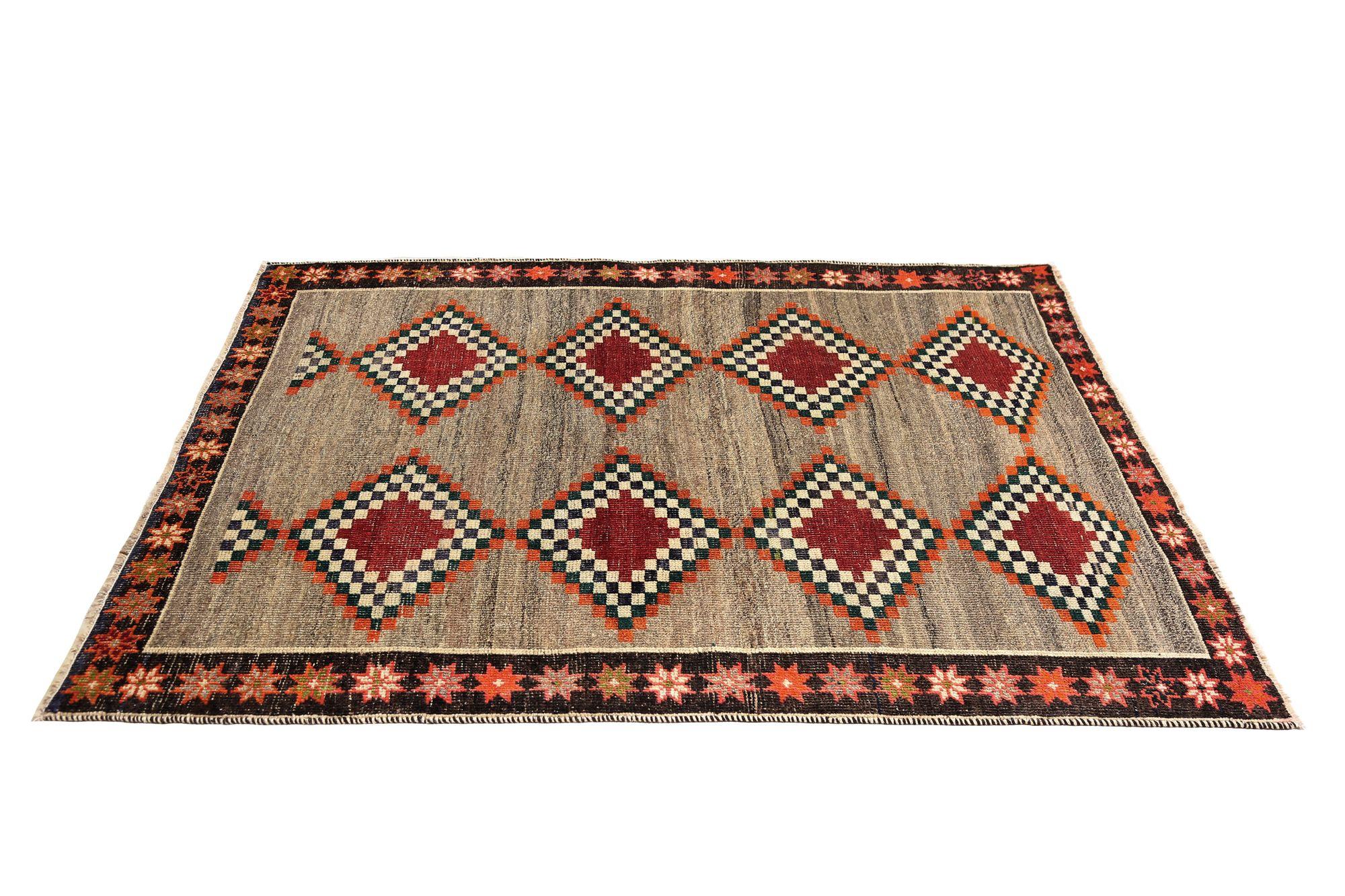 Persischer Shiraz Kleiner Teppich - Wolle Elfenbein Orange Taupe Design - 97477 (Stammeskunst) im Angebot