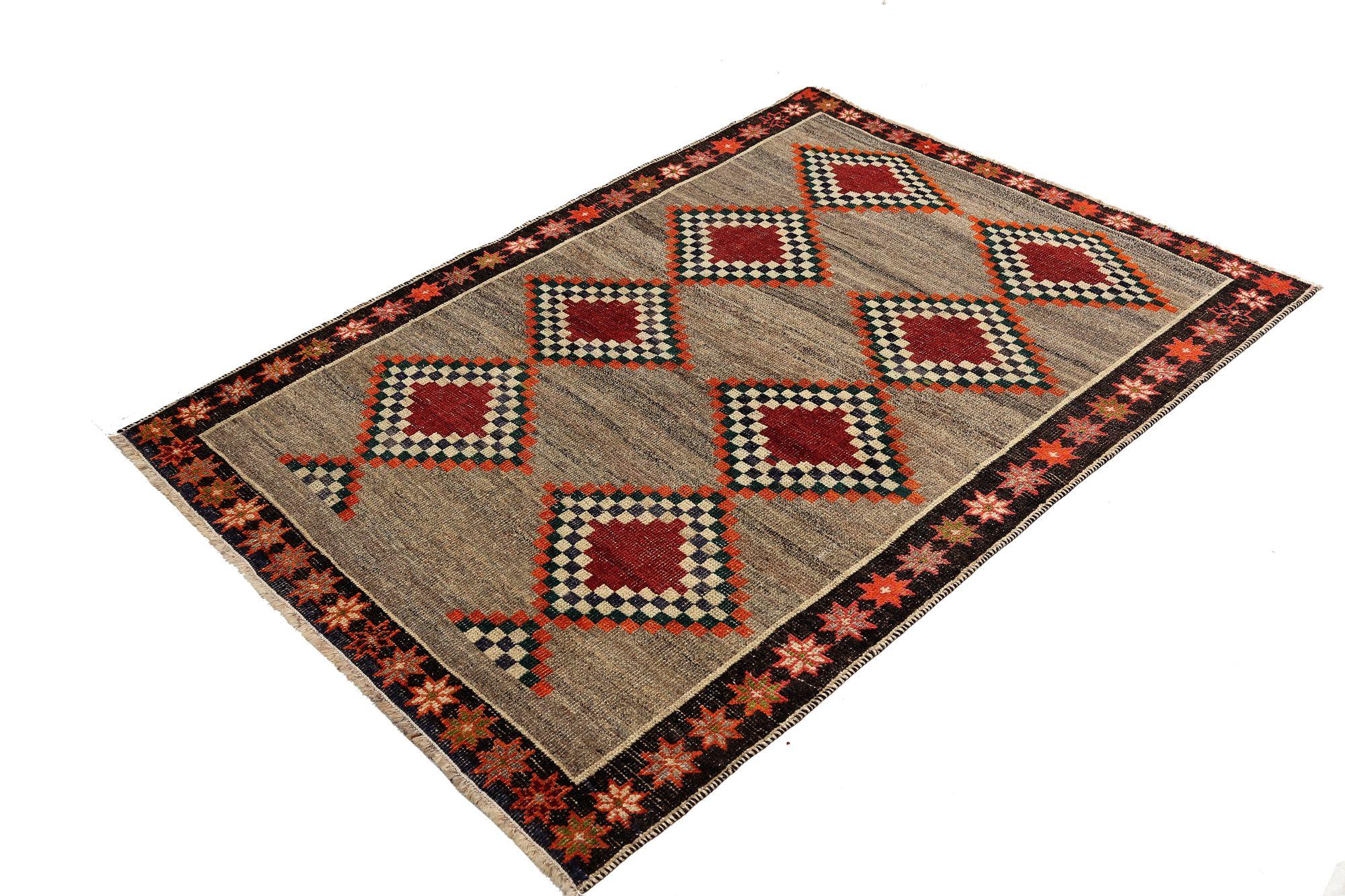 Persischer Shiraz Kleiner Teppich - Wolle Elfenbein Orange Taupe Design - 97477 (Irakisch) im Angebot