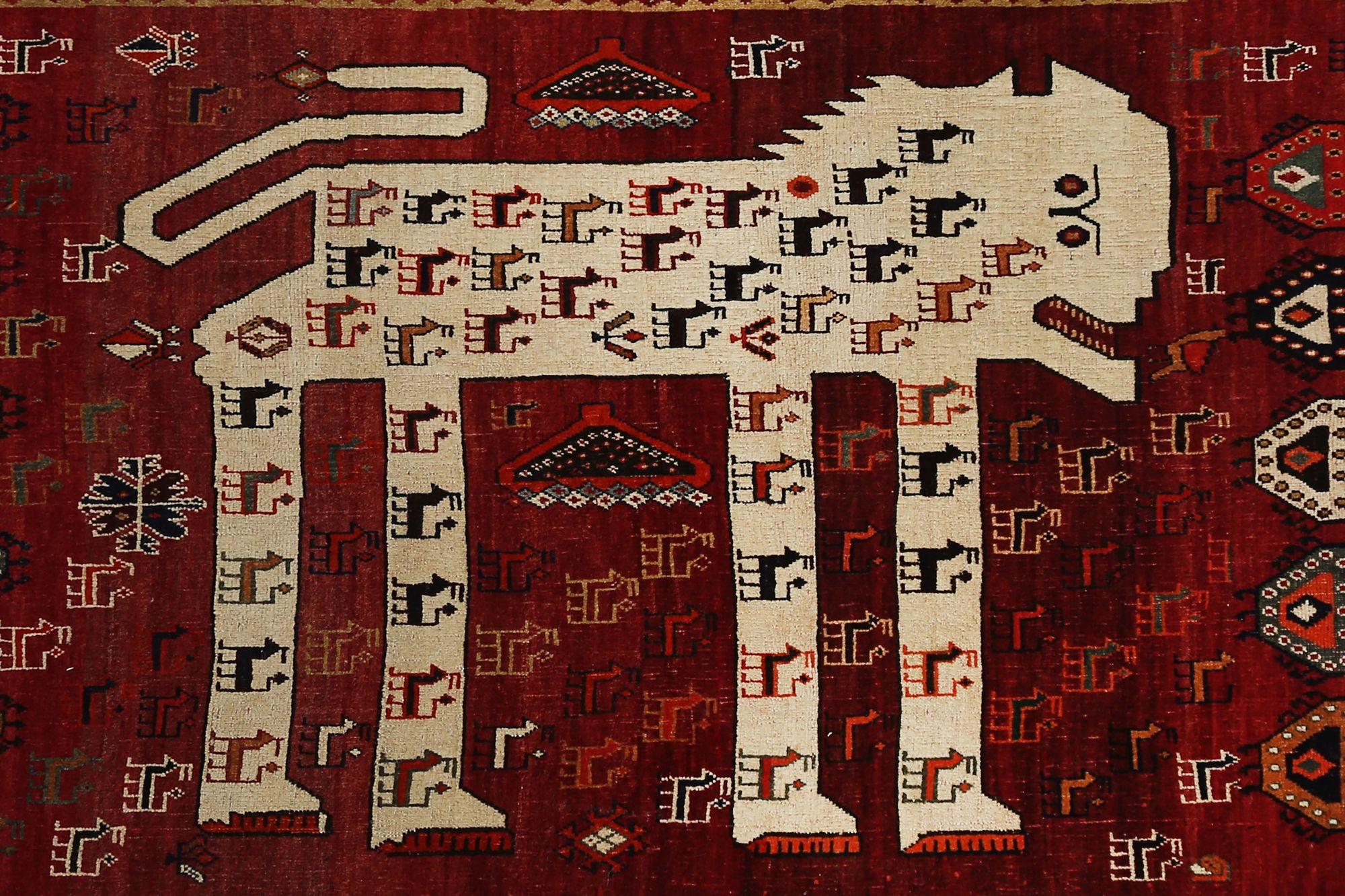 Iracheno Tappeto persiano Shiraz Small - Lana Avorio Rosso Design - 97433 in vendita