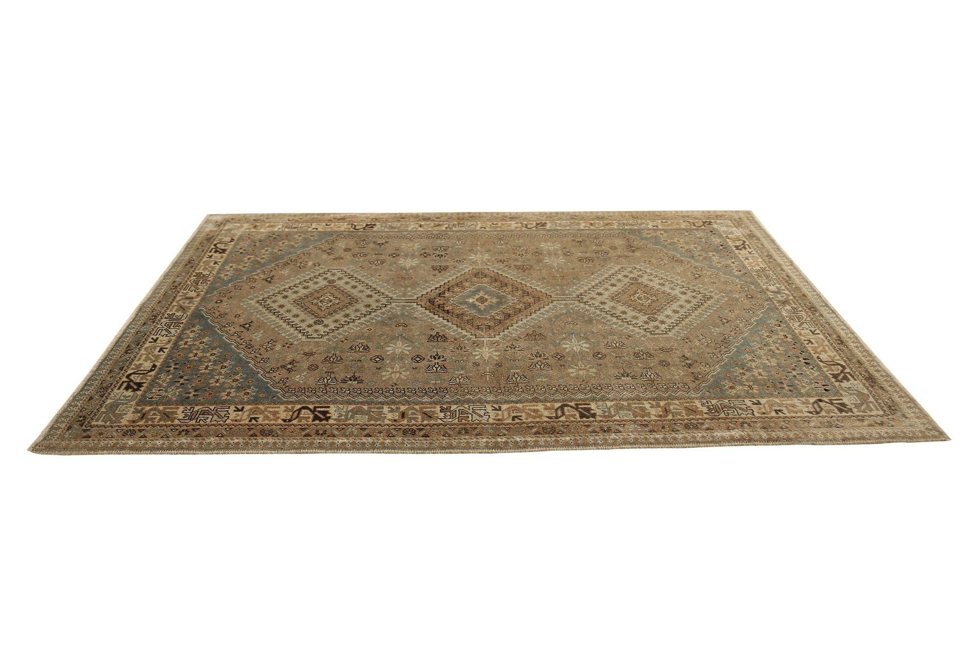Tappeto Persiano Shiraz Small - Lana Avorio Taupe Design - 97739 In condizioni ottime in vendita a Dallas, TX