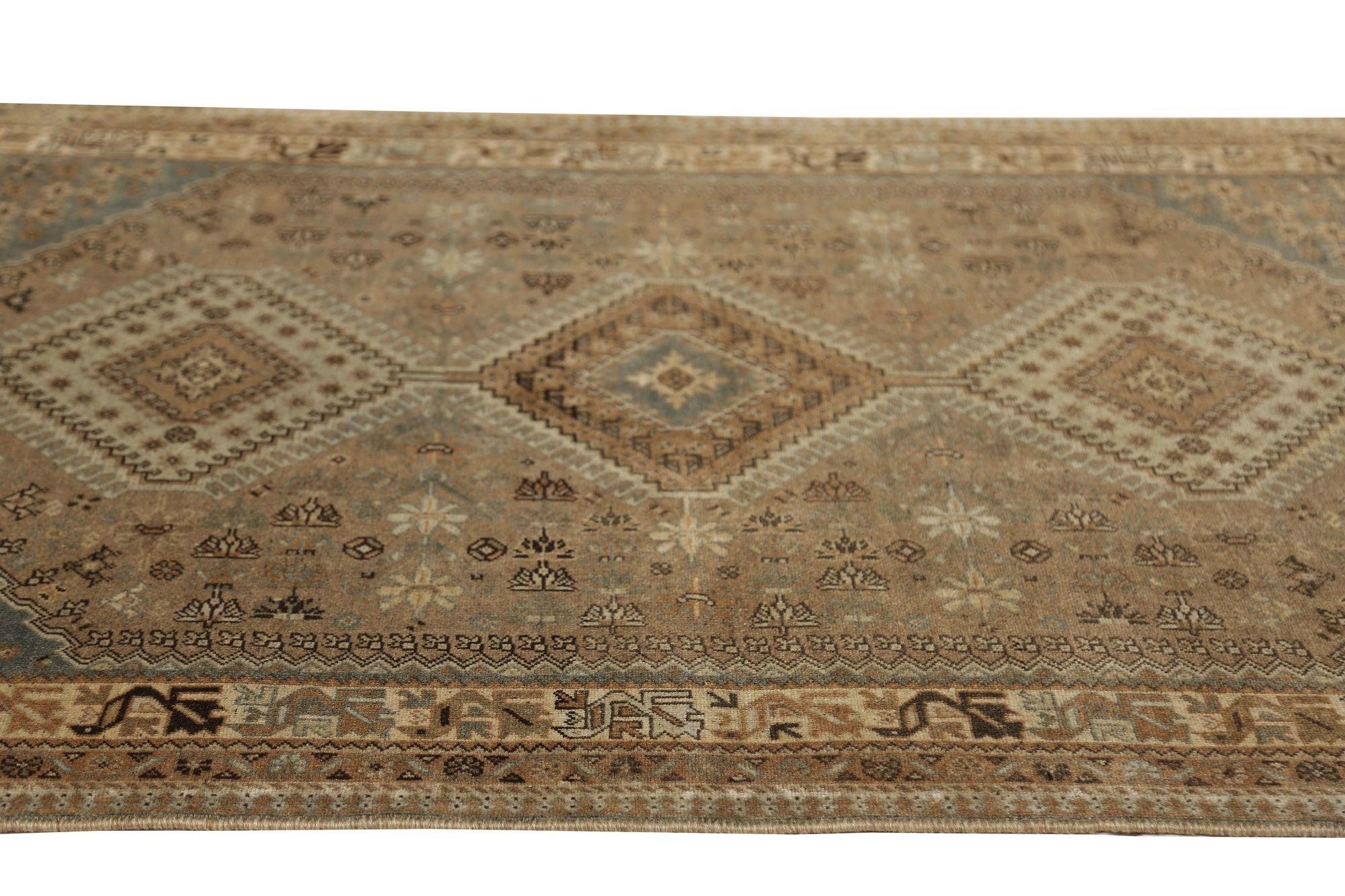XX secolo Tappeto Persiano Shiraz Small - Lana Avorio Taupe Design - 97739 in vendita